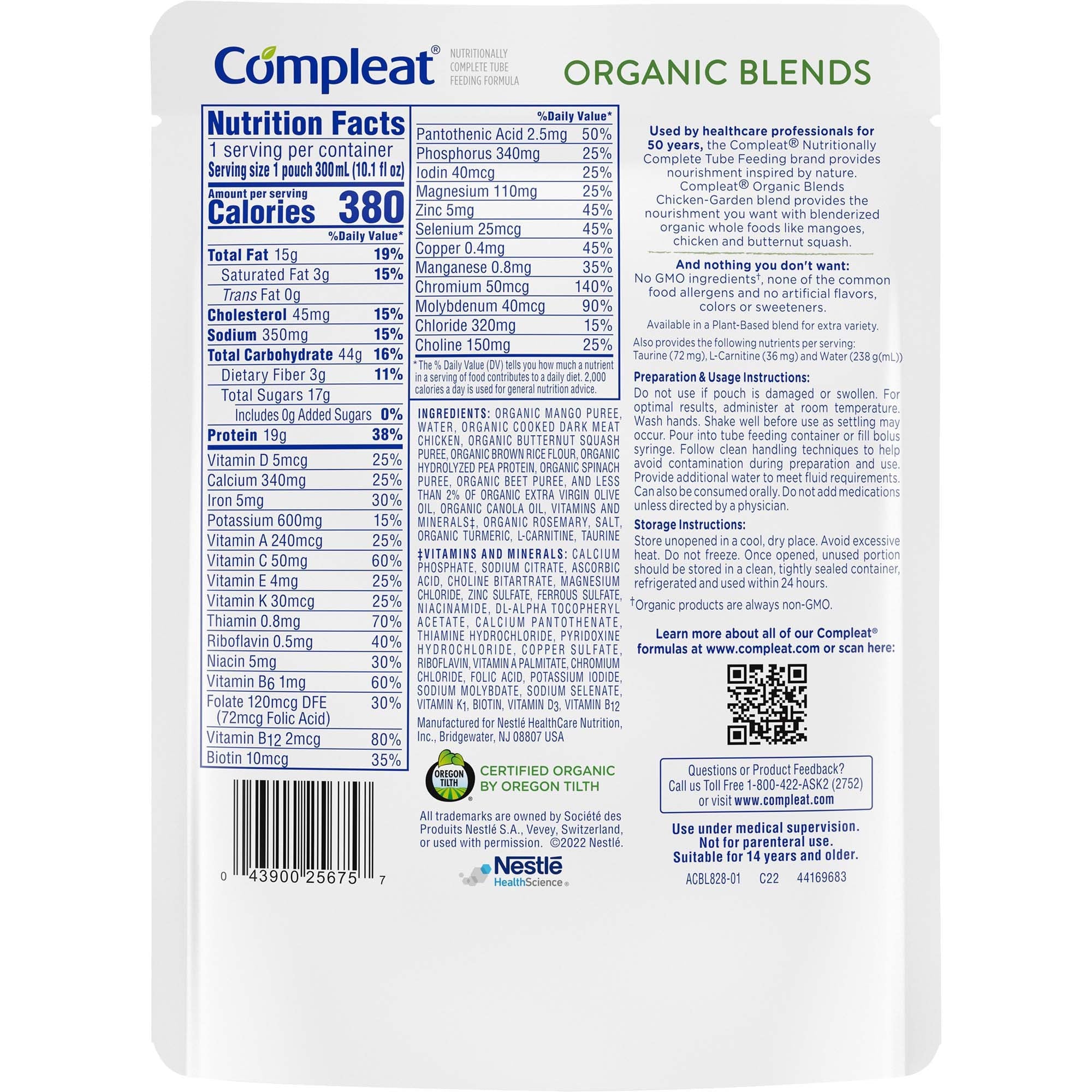 Compleat® Organic Blends Chicken-Garden Blenderized Whole Foods, 10.1 oz. Pouch 00043900479934