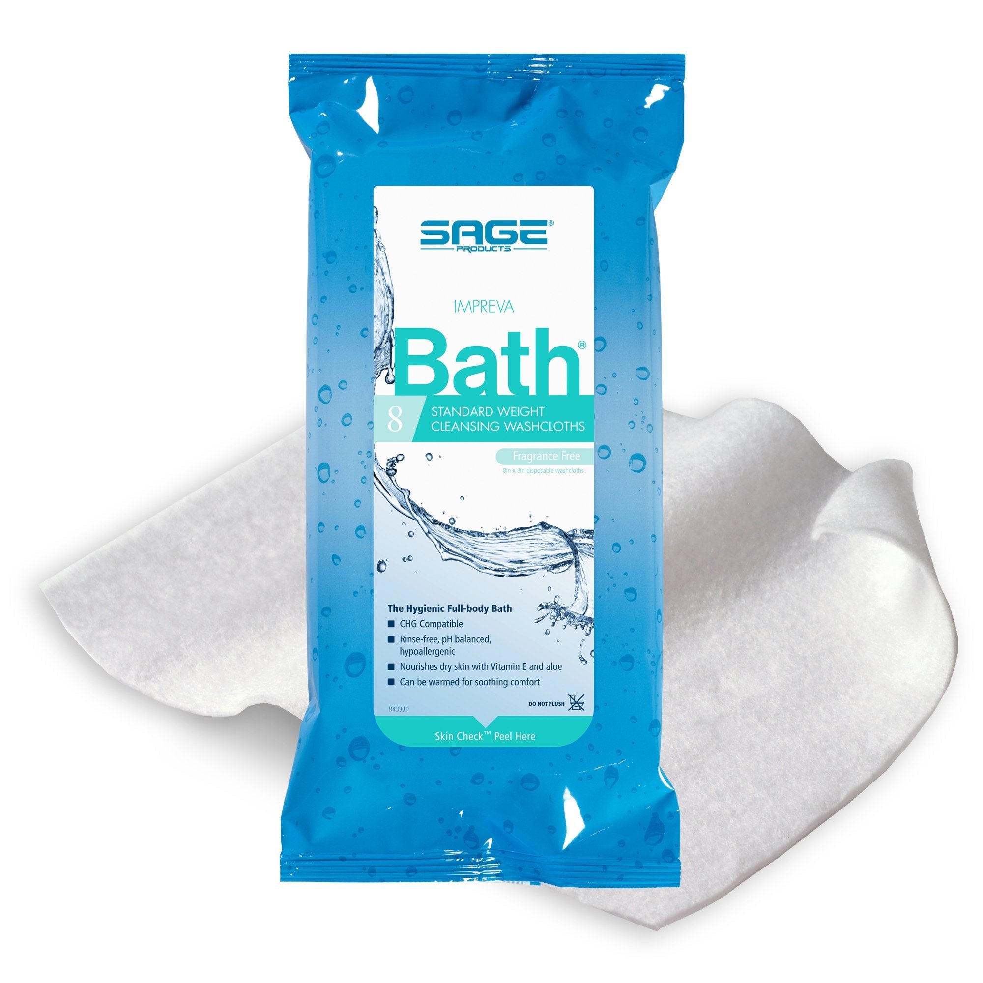 Sage Comfort Bath Rinse-Free Wipes, Aloe, Unscented, Soft Pack 7988