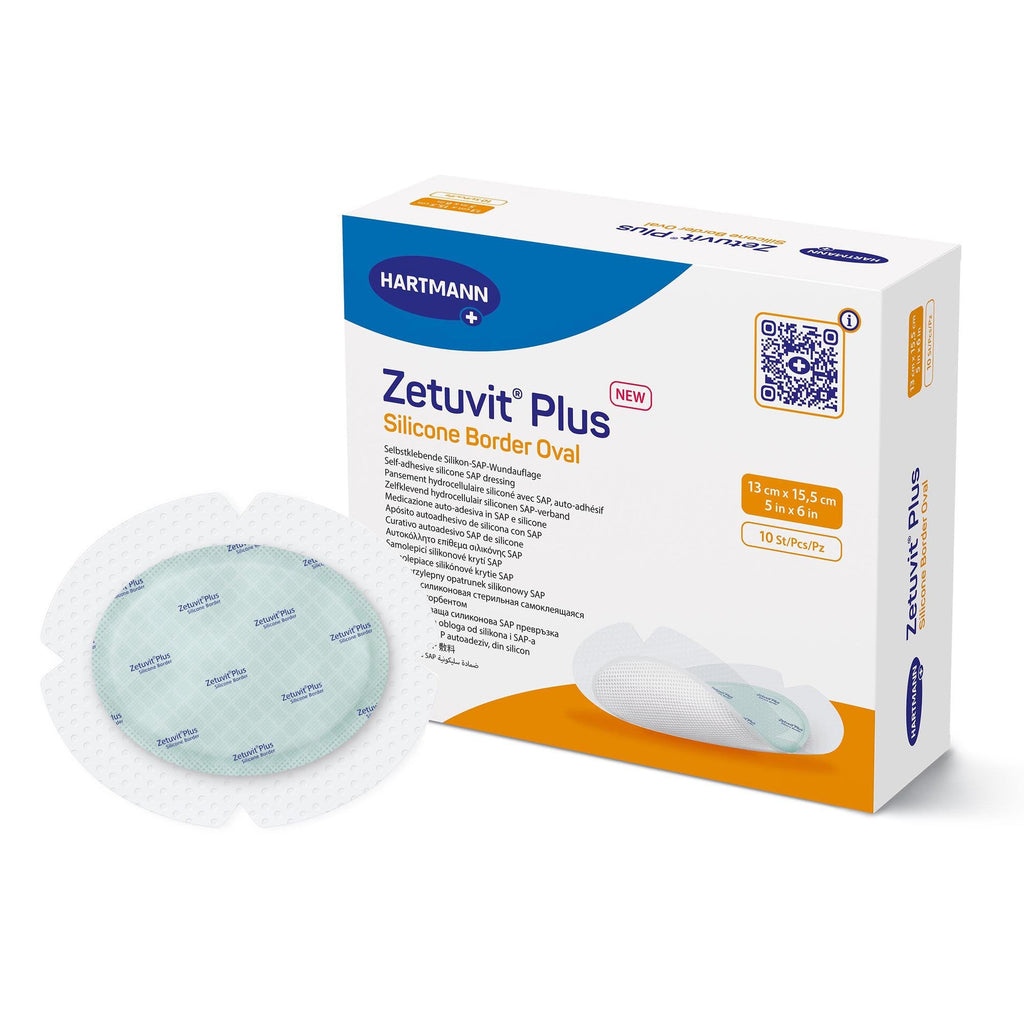 Zetuvit® Plus Silicone Border Super Absorbent Dressing, 5 x 6 Inch Oval 413908