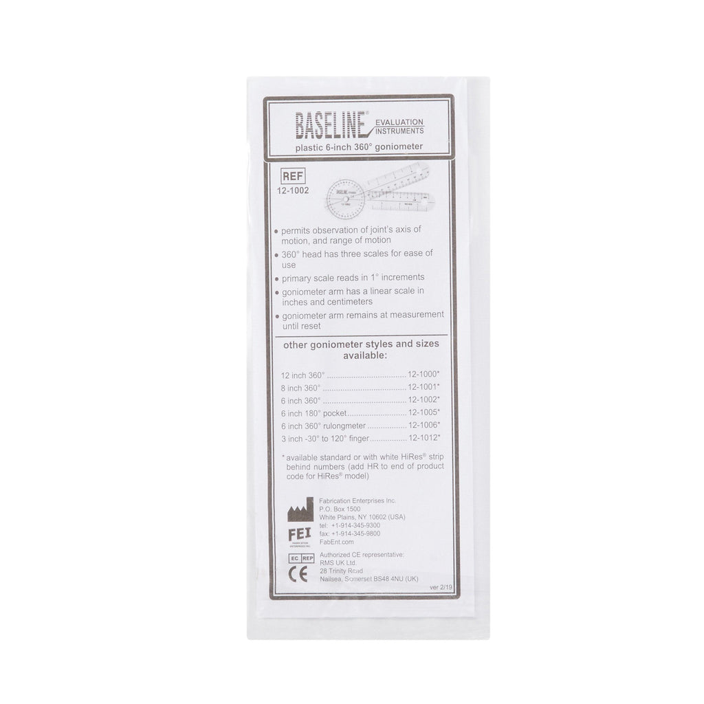 Baseline® 360° Head Plastic Goniometer, 6 Inch Arms 12-1002