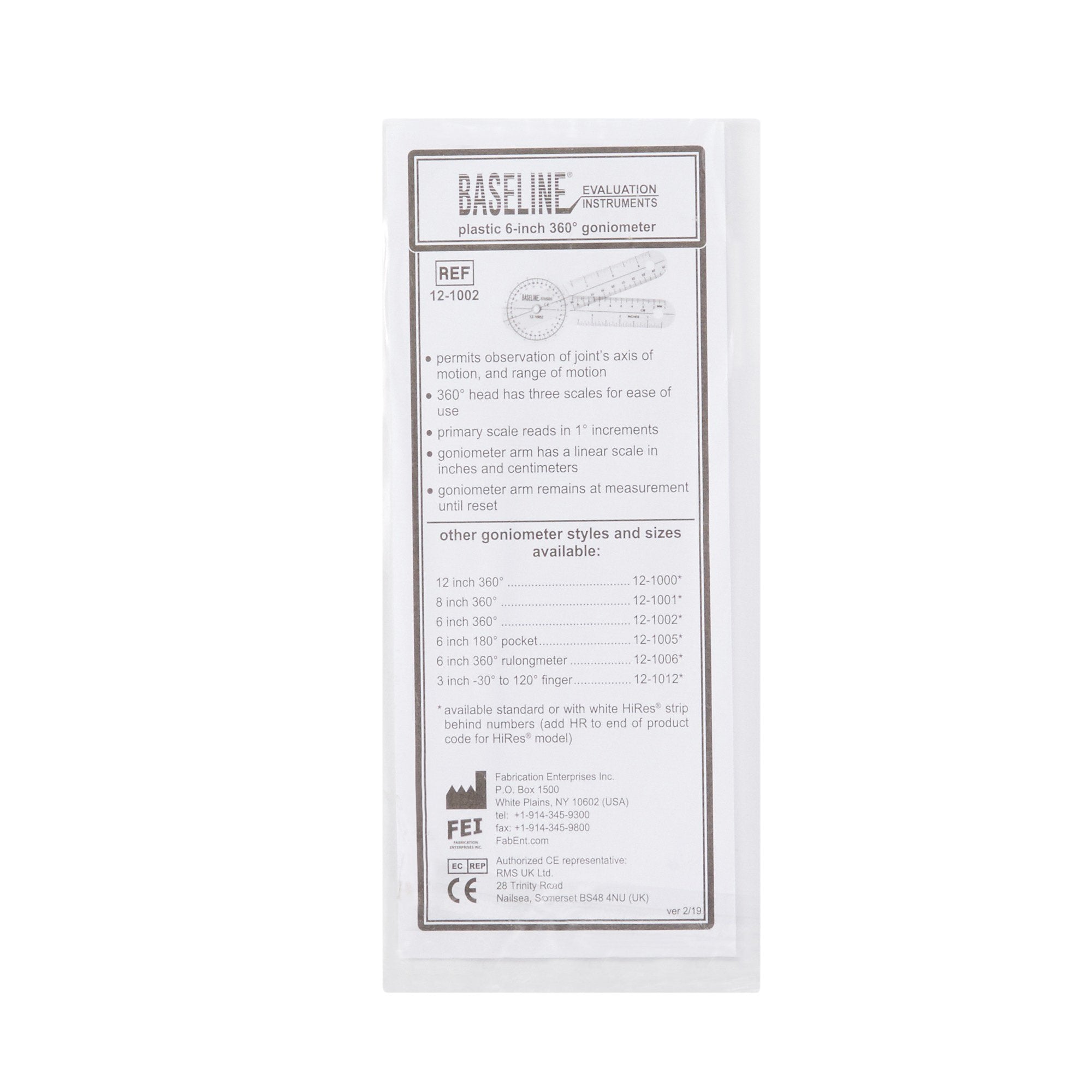 Baseline® 360° Head Plastic Goniometer, 6 Inch Arms 12-1002
