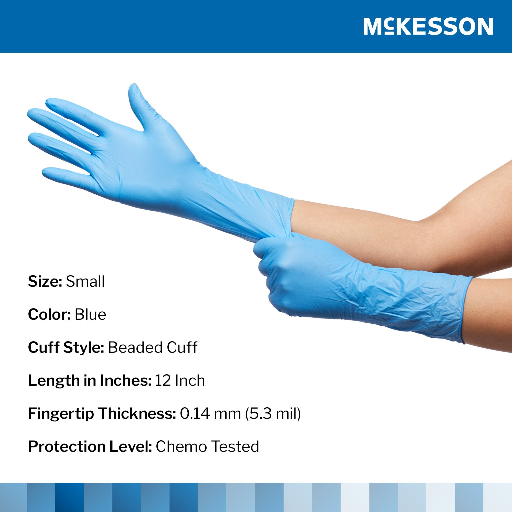 McKesson Confiderm® 6.5CX Nitrile Extended Cuff Length Exam Glove, Small, Blue 14-674C