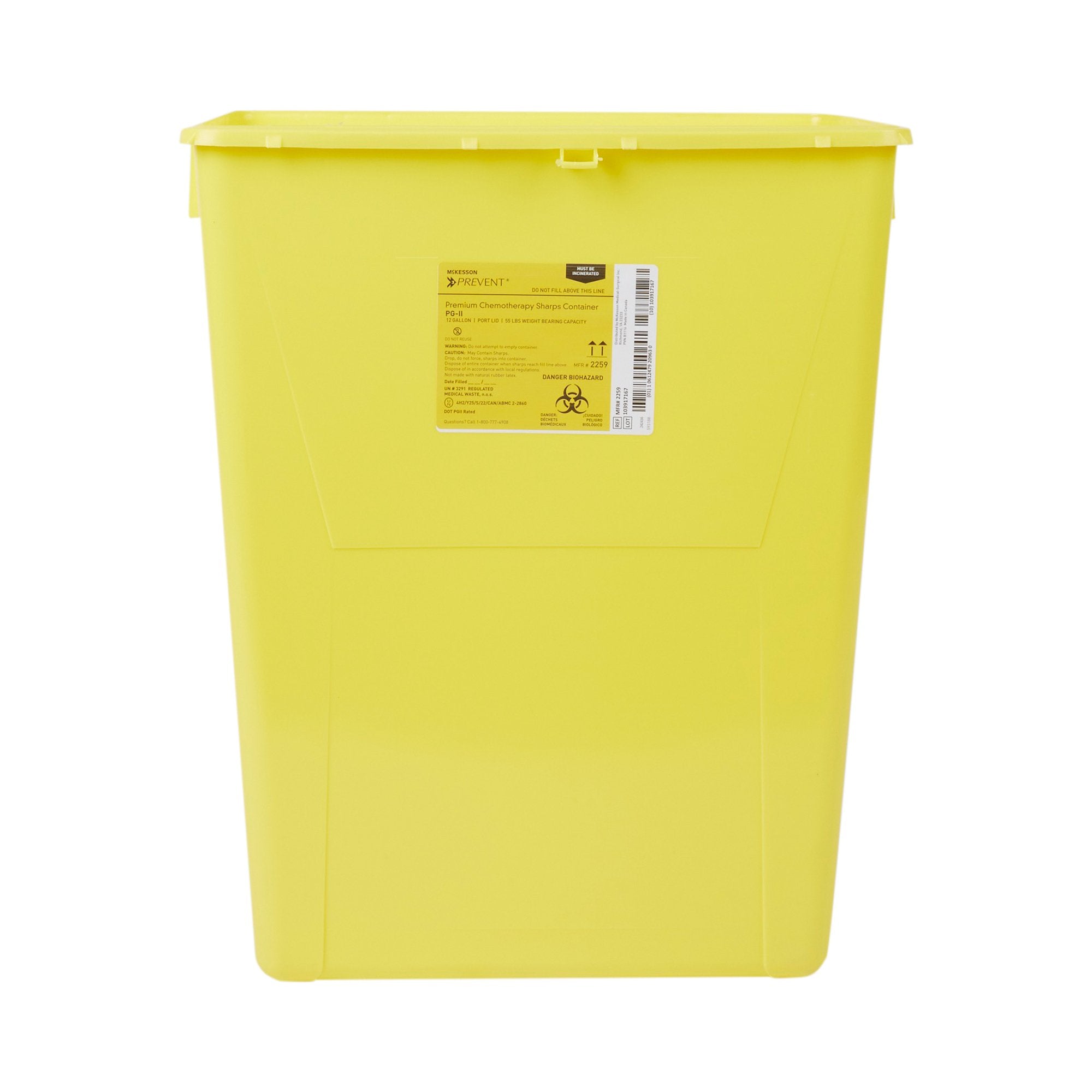 McKesson Prevent® Chemotherapy Sharps Container, 12 Gal., 20.8 x 17.3 x 13 Inch 2259