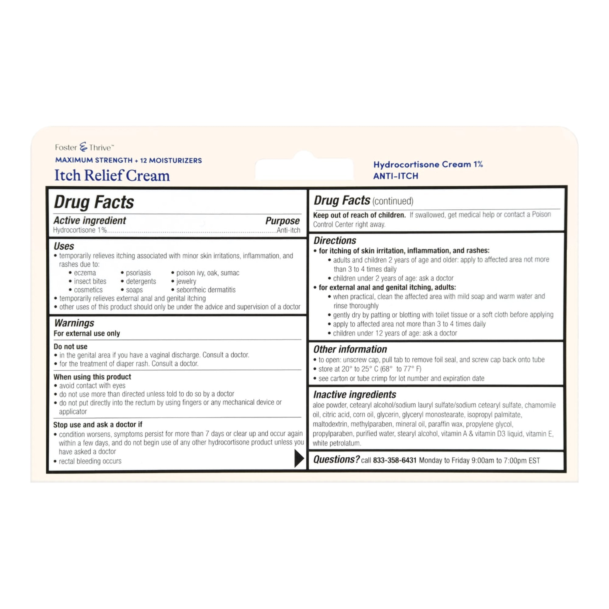Foster & Thrive™ 1% Hydrocortisone + 12 Moisturizers Itch Relief Cream 70677121501