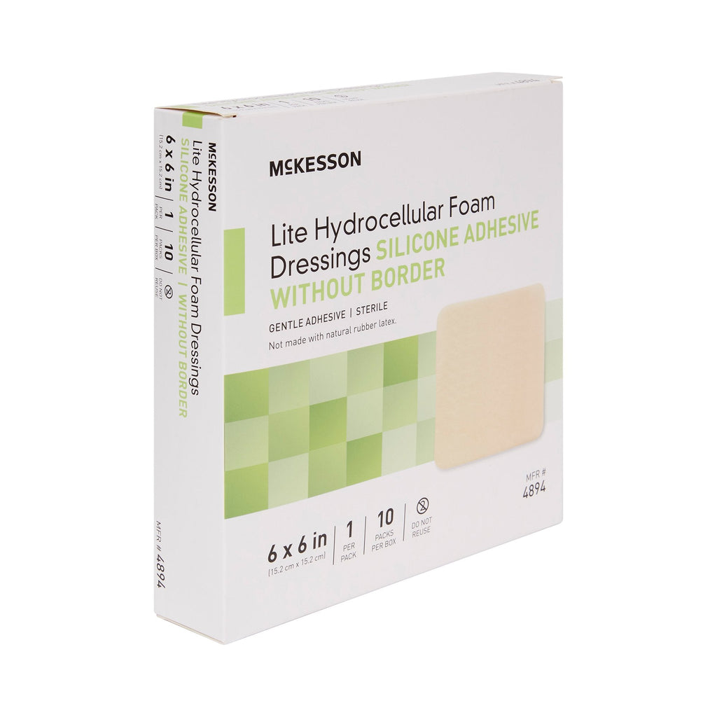 McKesson Lite Hydrocellular Foam Dressing w/ Silicone Adhesive w/o Border, 6 x 6 4894