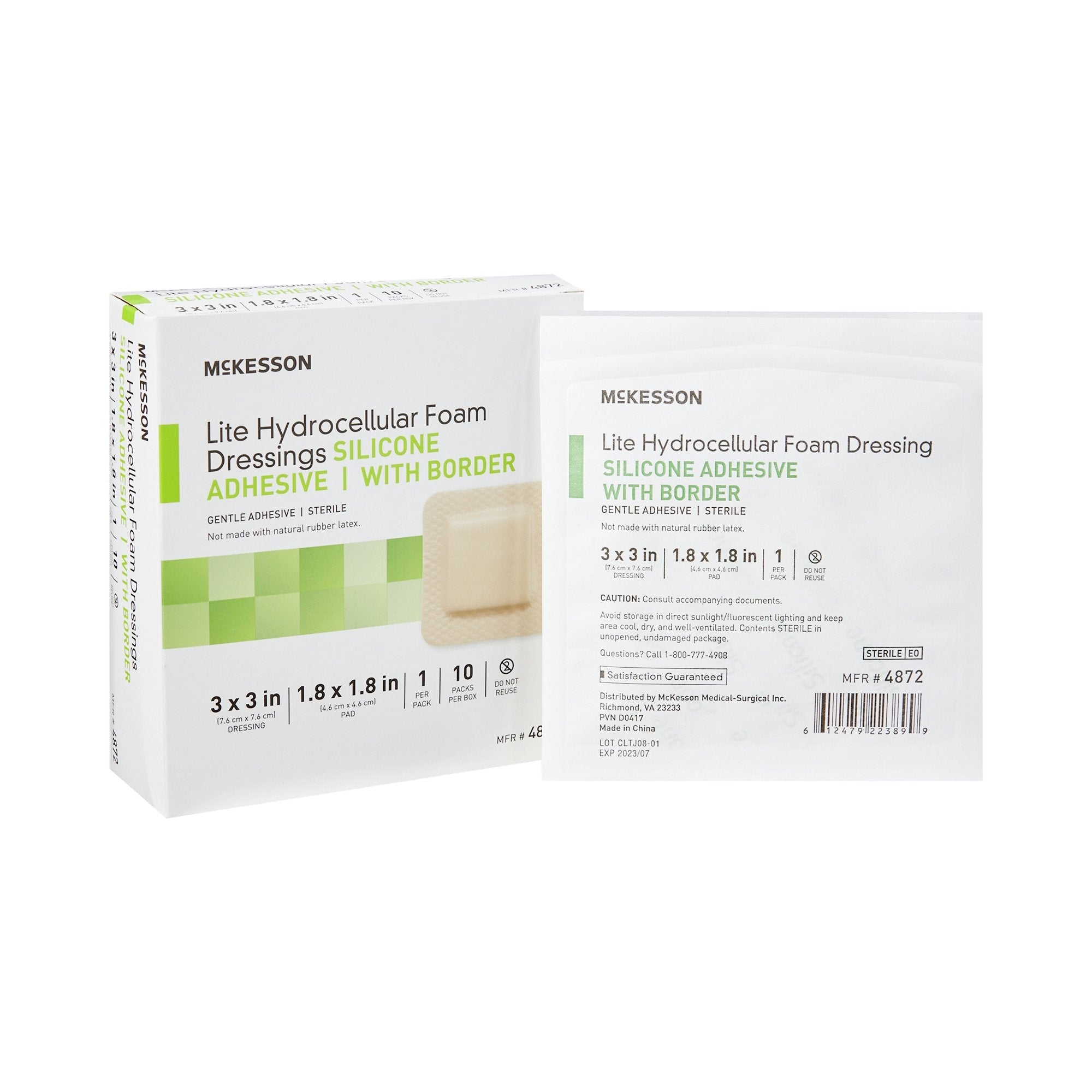 McKesson Lite Hydrocellular Foam Dressings w/ Border & Silicone Adhesive, 3 x 3" 4872