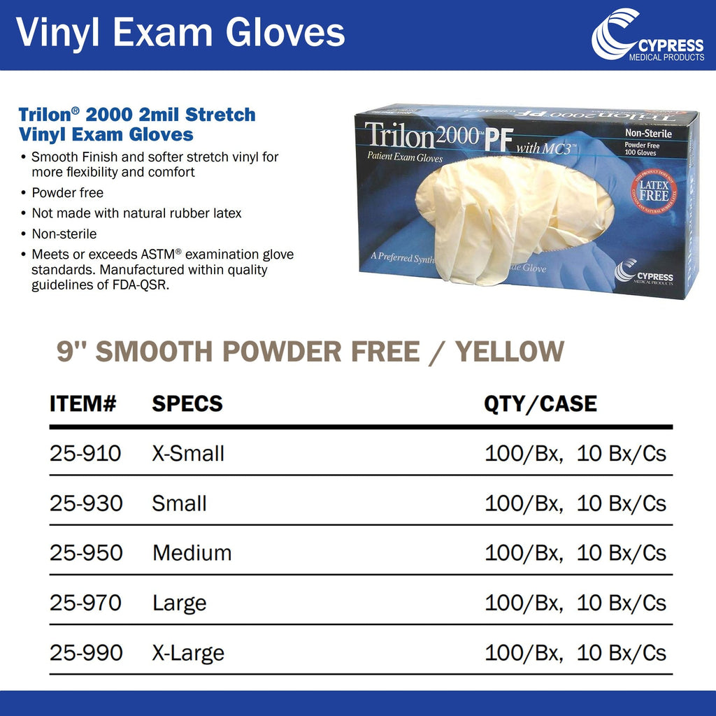 Trilon 2000® PF with MC3® Stretch Vinyl Exam Glove, Large, Ivory 25-970