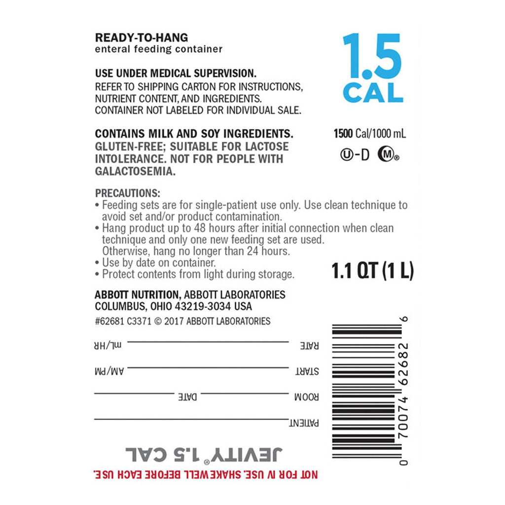 Jevity 1.5 Cal Tube Feeding Formula, 33.8 oz Ready to Hang Carton 62681