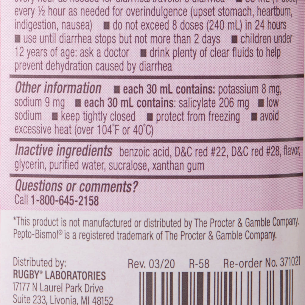 Rugby Bismuth Subsalicylate Anti-Diarrheal, 8-ounce Bottle 00536128636