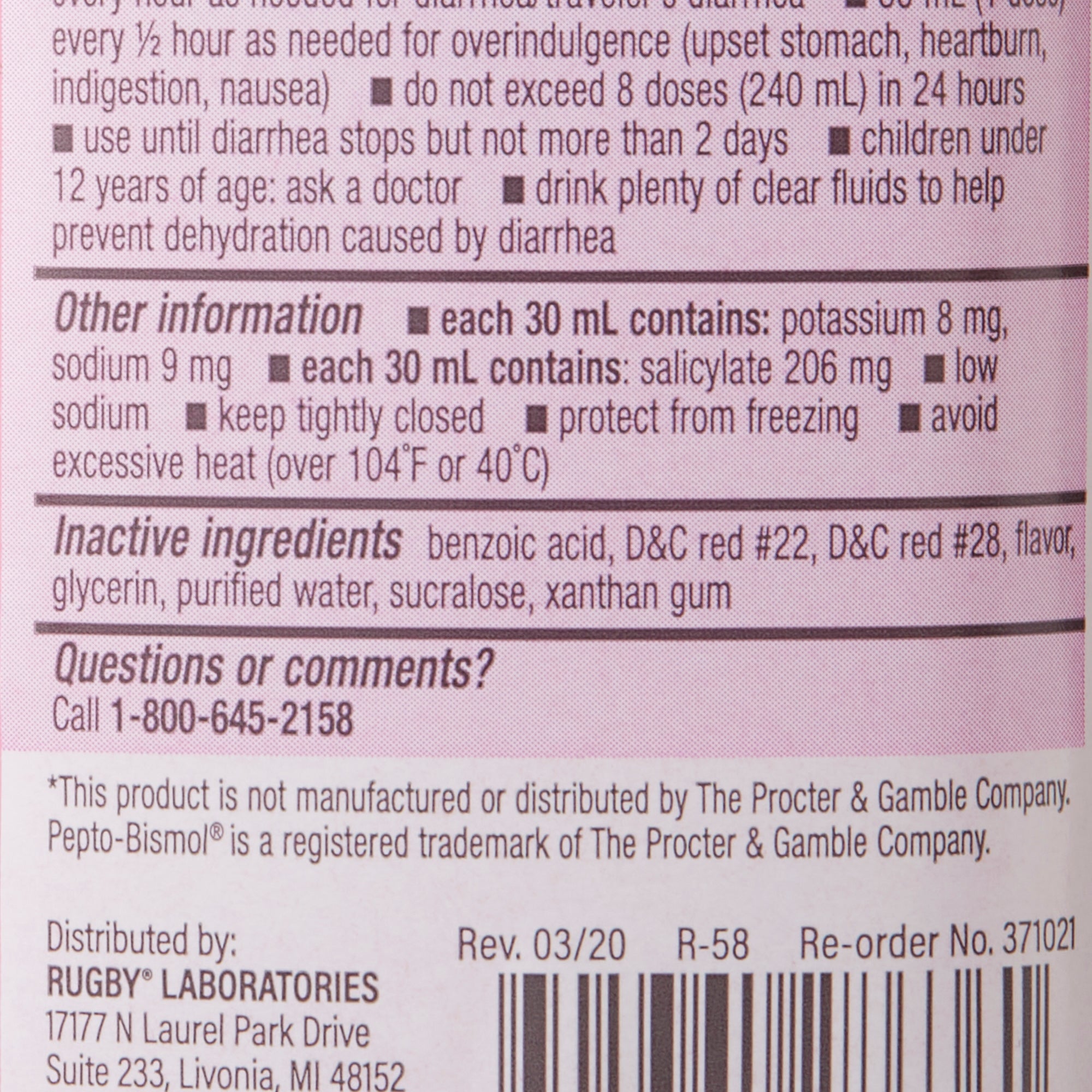 Rugby Bismuth Subsalicylate Anti-Diarrheal, 8-ounce Bottle 00536128636