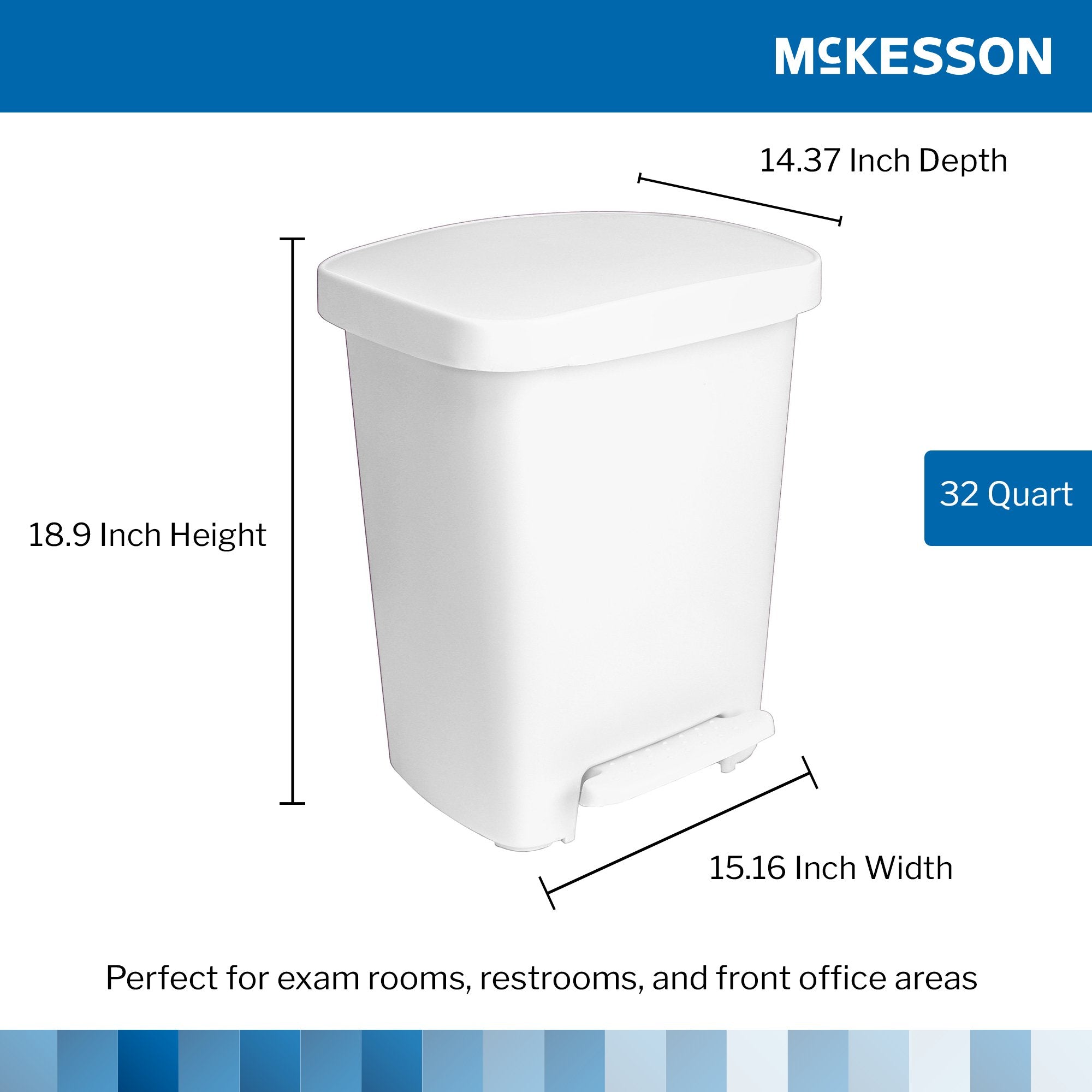 McKesson Waste Can with Step-On Pedal, Plastic, White, 14.37 x 15.16 x 18.9 Inch 16-25269