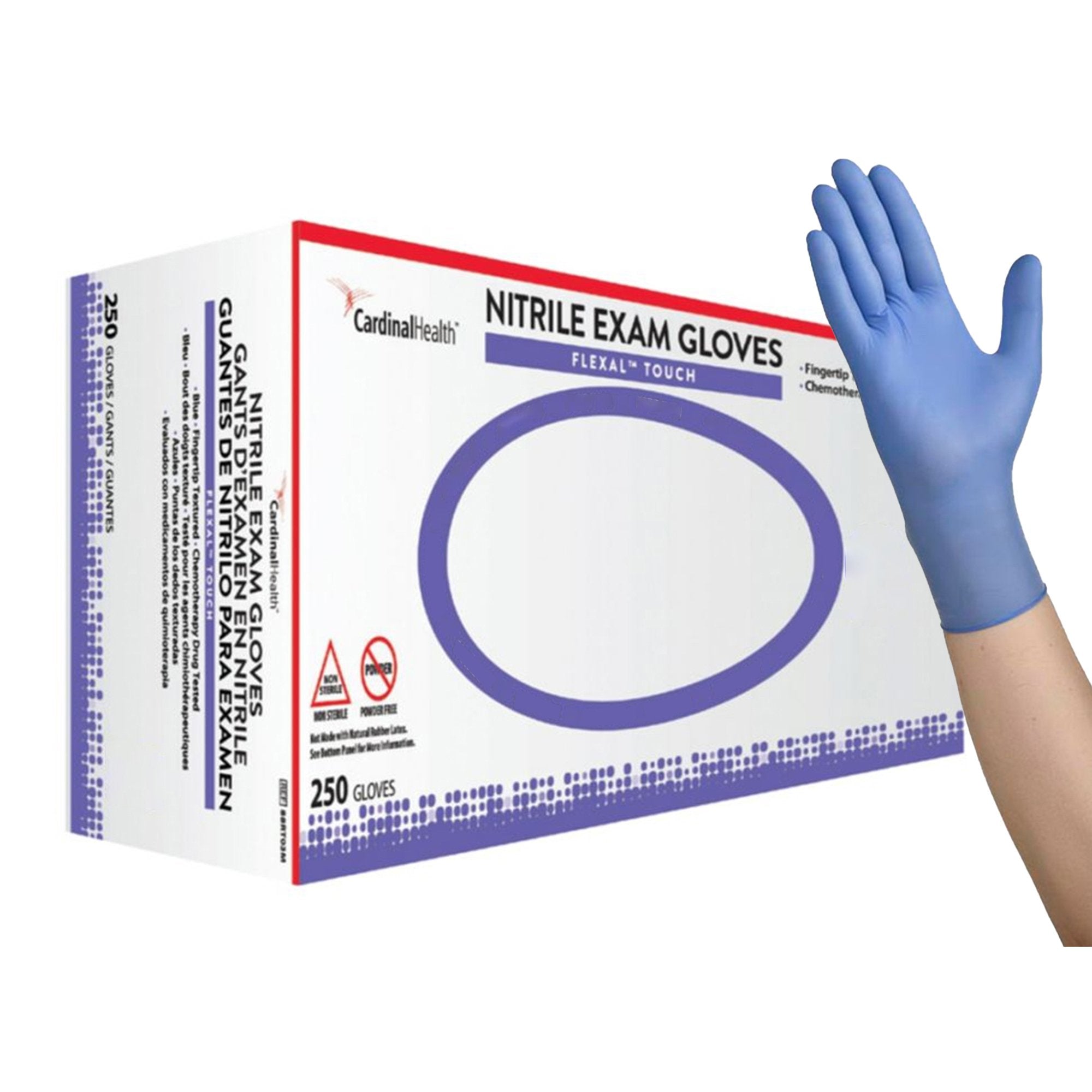 Exam Glove FLEXAL™ Touch Large NonSterile Nitrile Standard Cuff Length Textured Fingertips Blue Chemo Tested 88RT04L