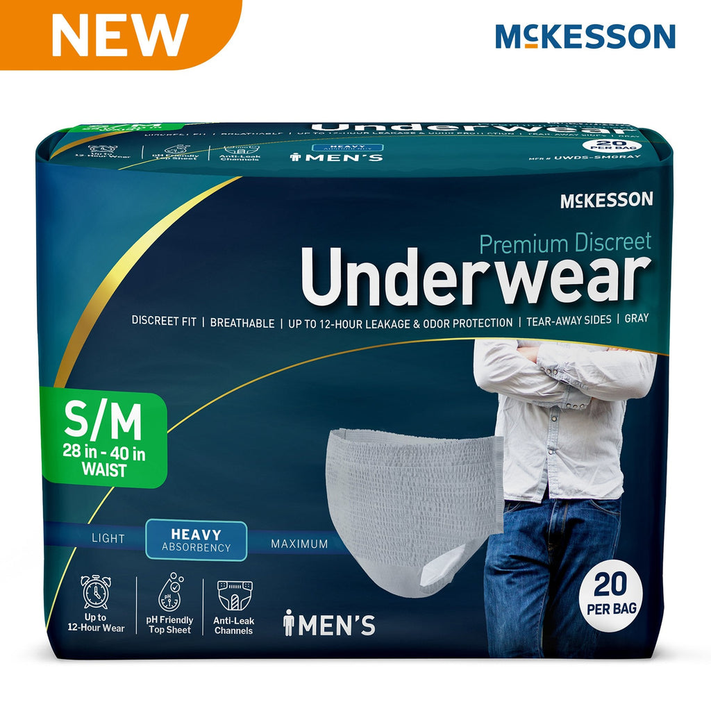 McKesson Premium Discreet Underwear for Men, Heavy Absorbency, Small/Medium UWDS-SMGRAY