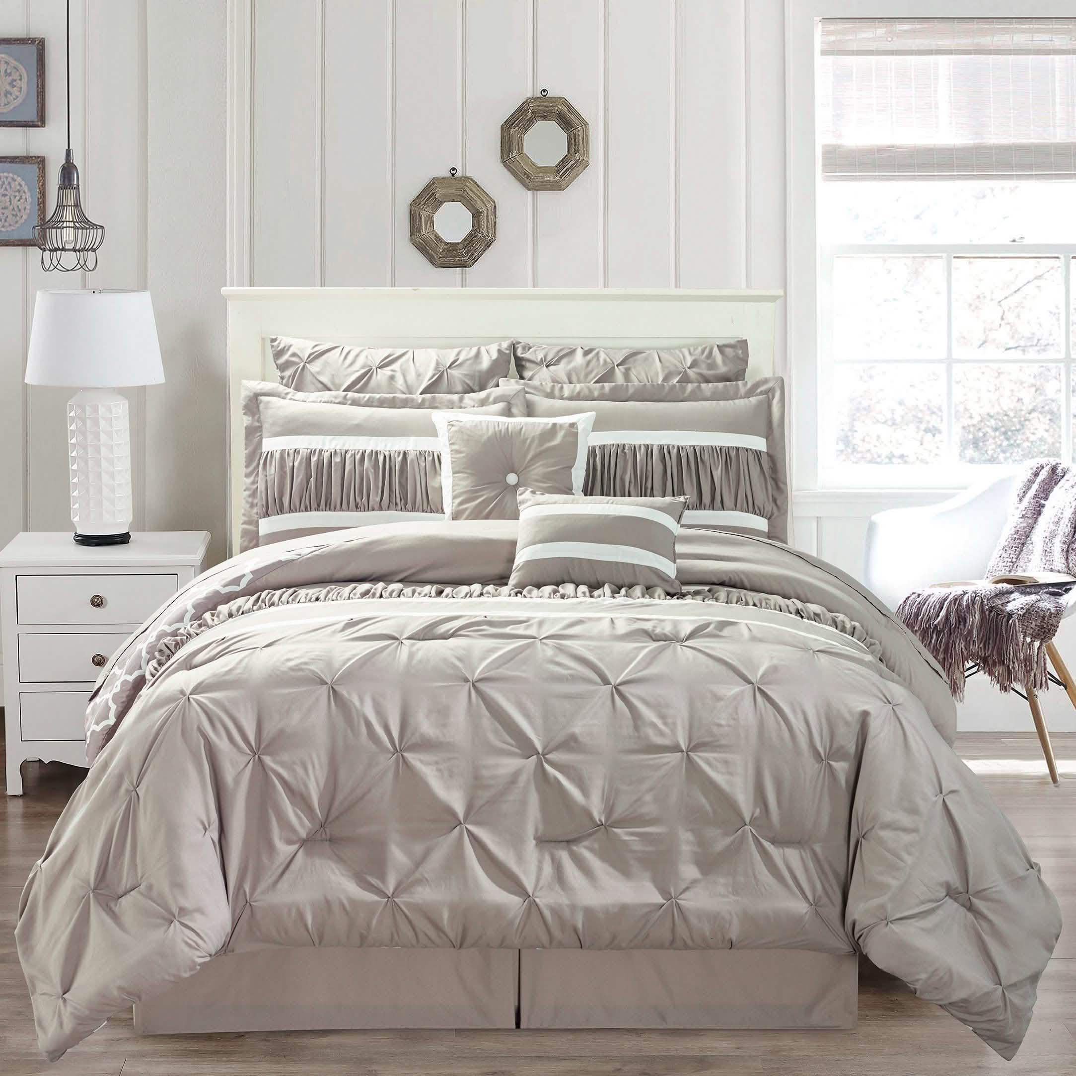 10-Piece Set: Kensie Hotel Quality Pintucked Oversized Comforter Set