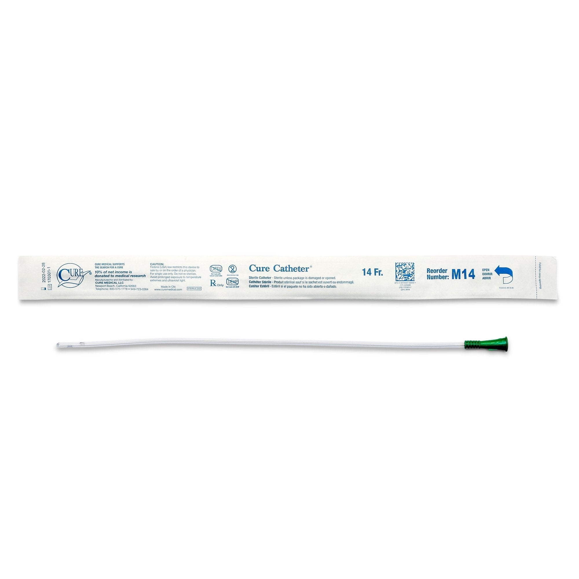 Urethral Catheter Cure Ultra® Straight Tip Lubricated PVC 14 Fr. 16 Inch - ULTRA M14