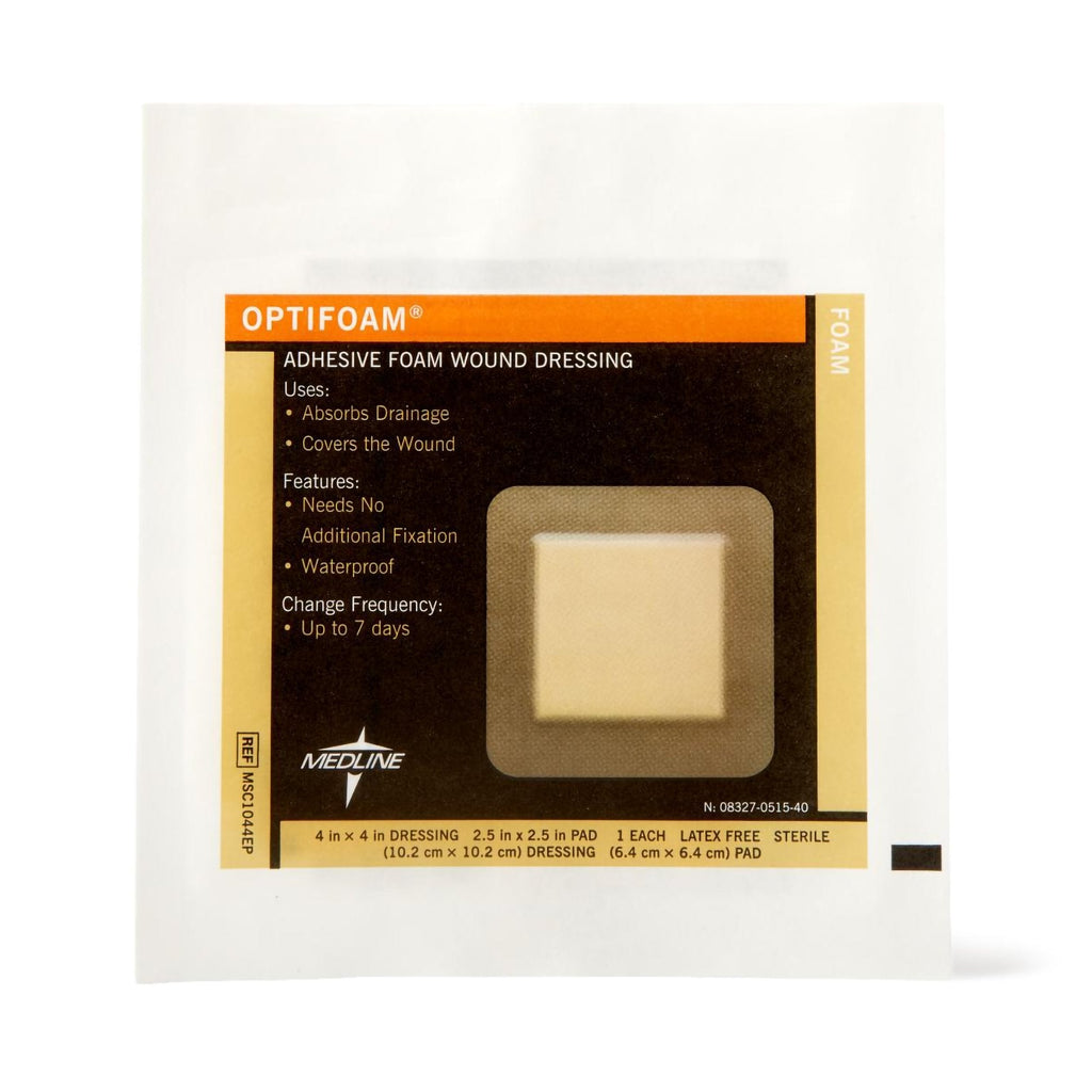 Optifoam® Adhesive with Border Foam Dressing, 4½ x 4½ Inch MSC1044EP