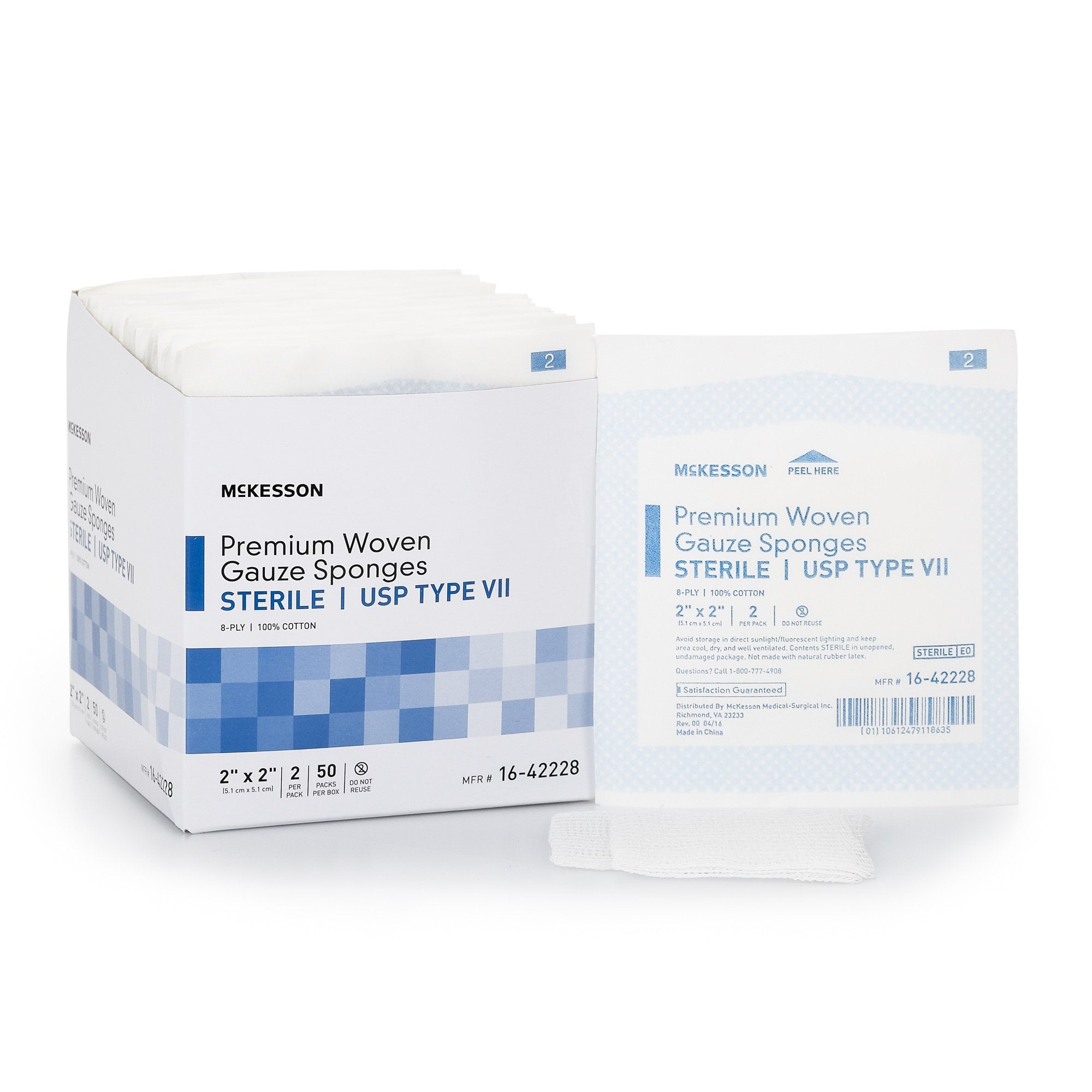 McKesson Sterile USP Type VII Gauze Sponge, 2 x 2 Inch, 8-Ply 16-42228