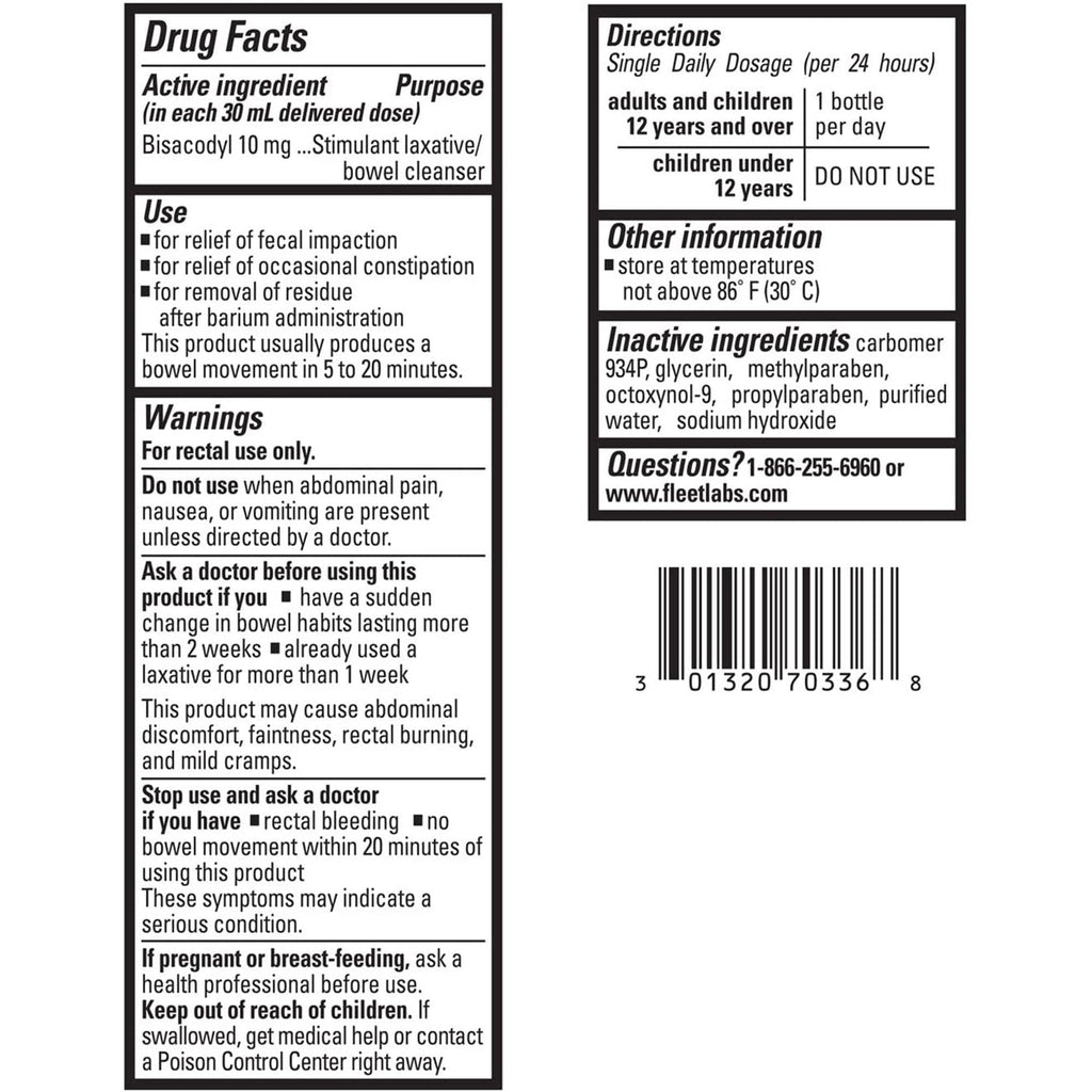 Fleet® Bisacodyl Enema Stimulant Laxative 00132070336