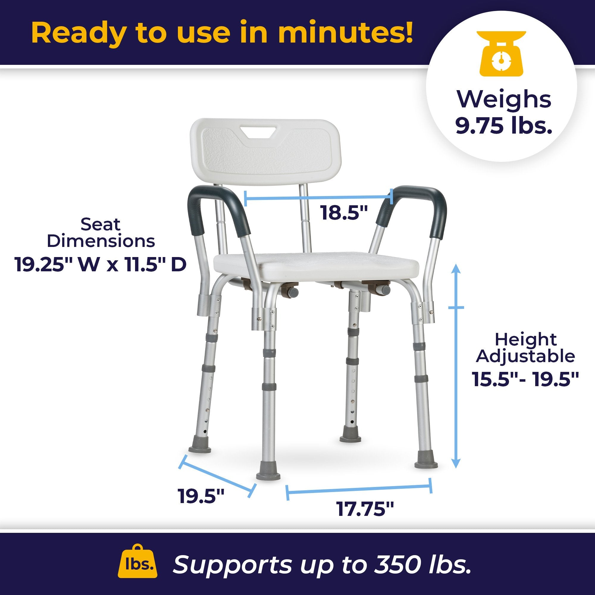 drive™ Shower Chair with Back and Removable Padded Arms 12445KD-1