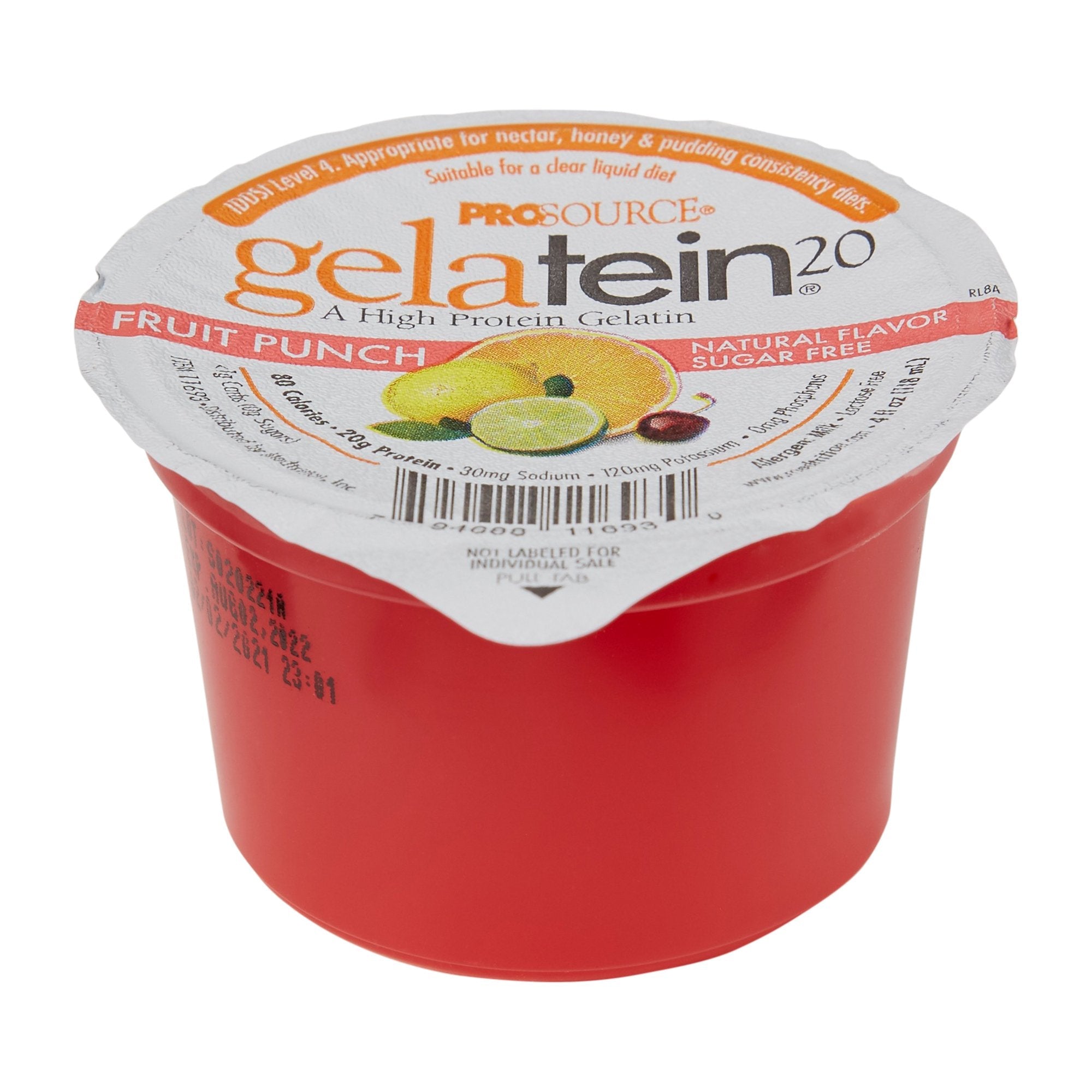 Gelatein® 20 Fruit Punch High Protein Gelatin, 4-ounce cup 11693