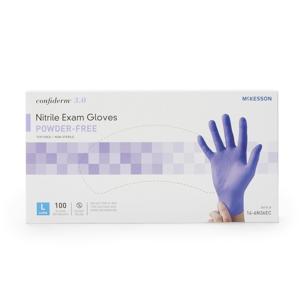 McKesson Confiderm® 3.0 Nitrile Exam Glove, Large, Blue 14-6N36EC