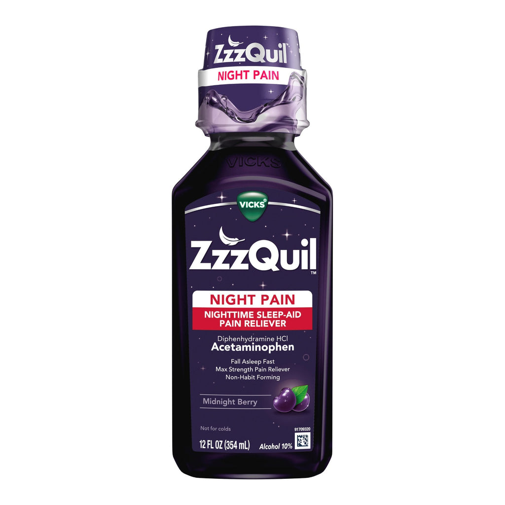 ZzzQuil Night Pain Nighttime Sleep-Aid Pain Reliever Liquid, Midnight Berry 32390004089