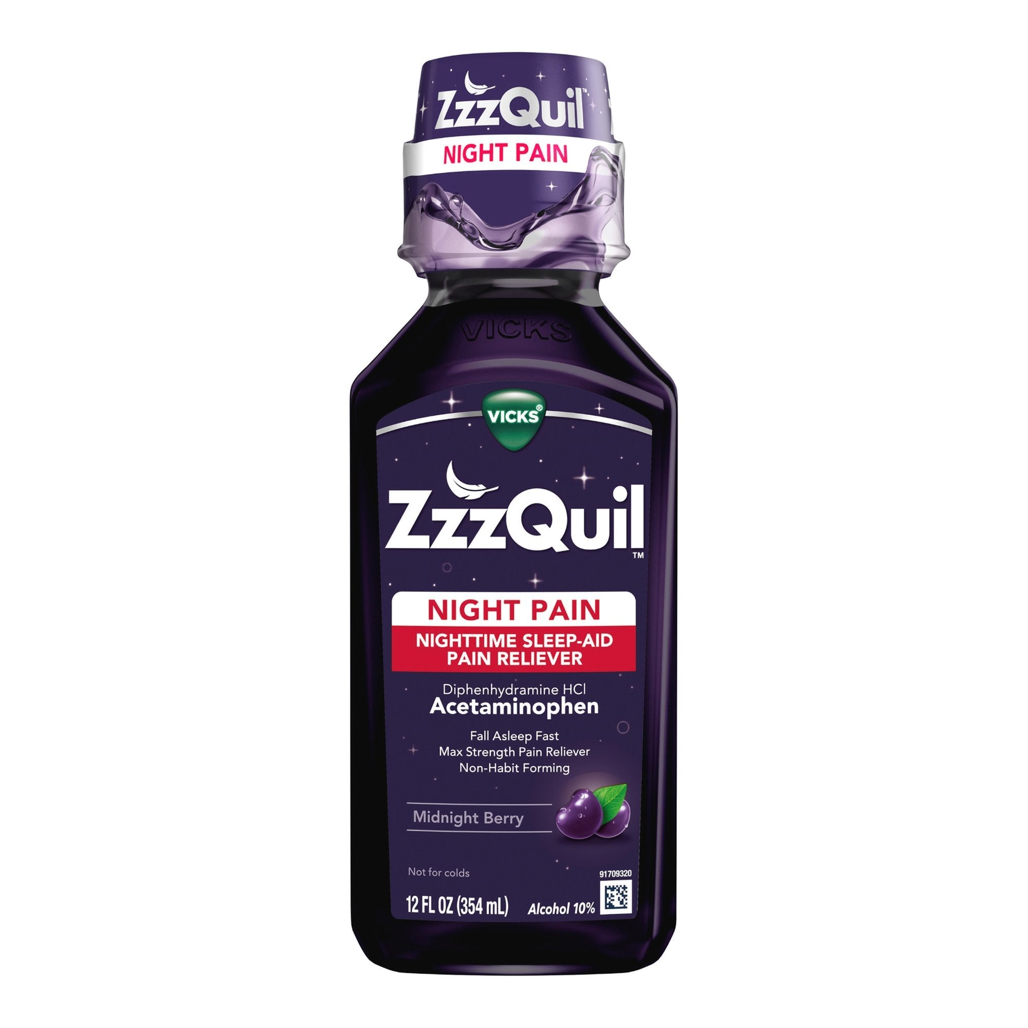 ZzzQuil Night Pain Nighttime Sleep-Aid Pain Reliever Liquid, Midnight Berry 32390004089