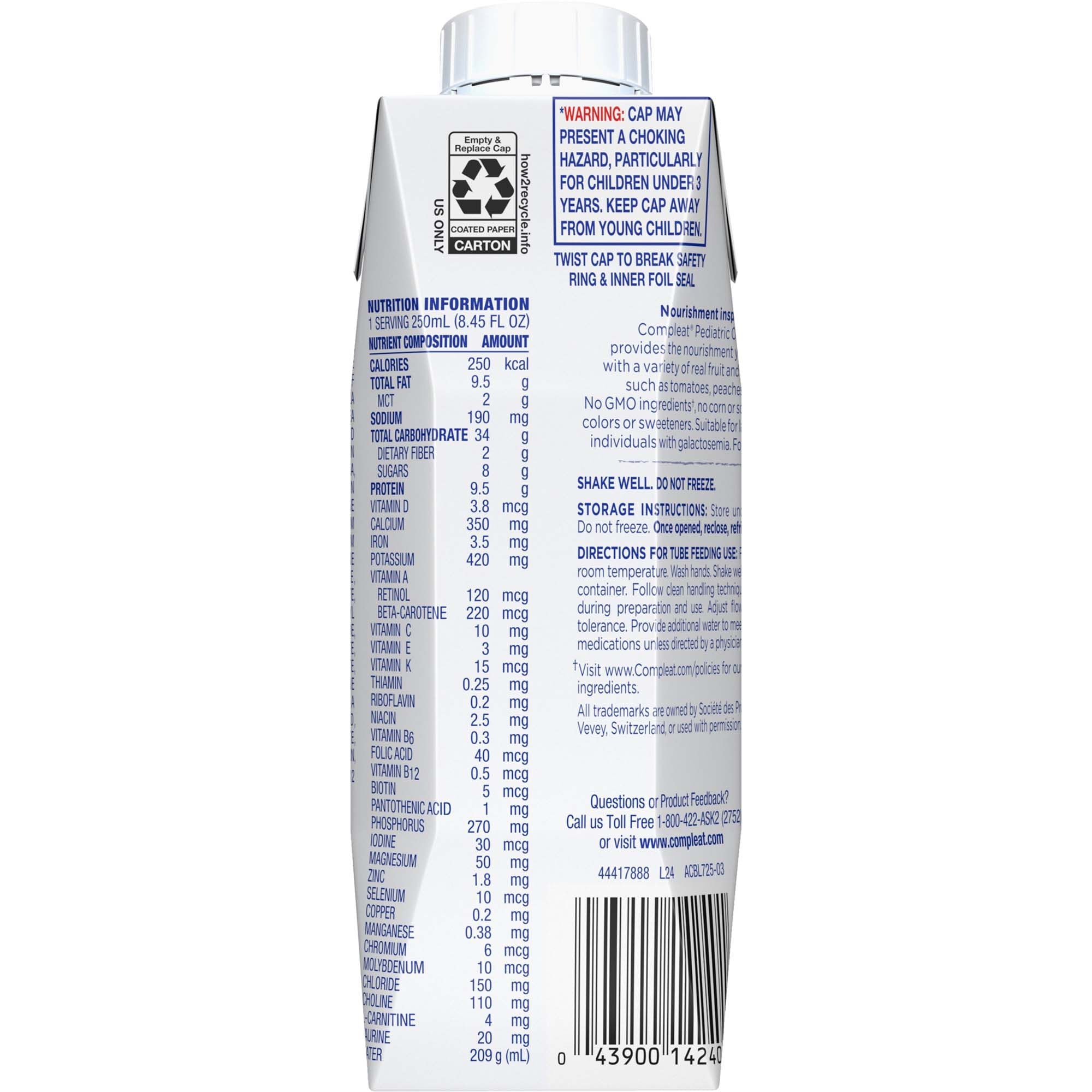 Compleat® Pediatric Ready to Use Pediatric Tube Feed Formula, 8.45-oz. carton 10043900142408