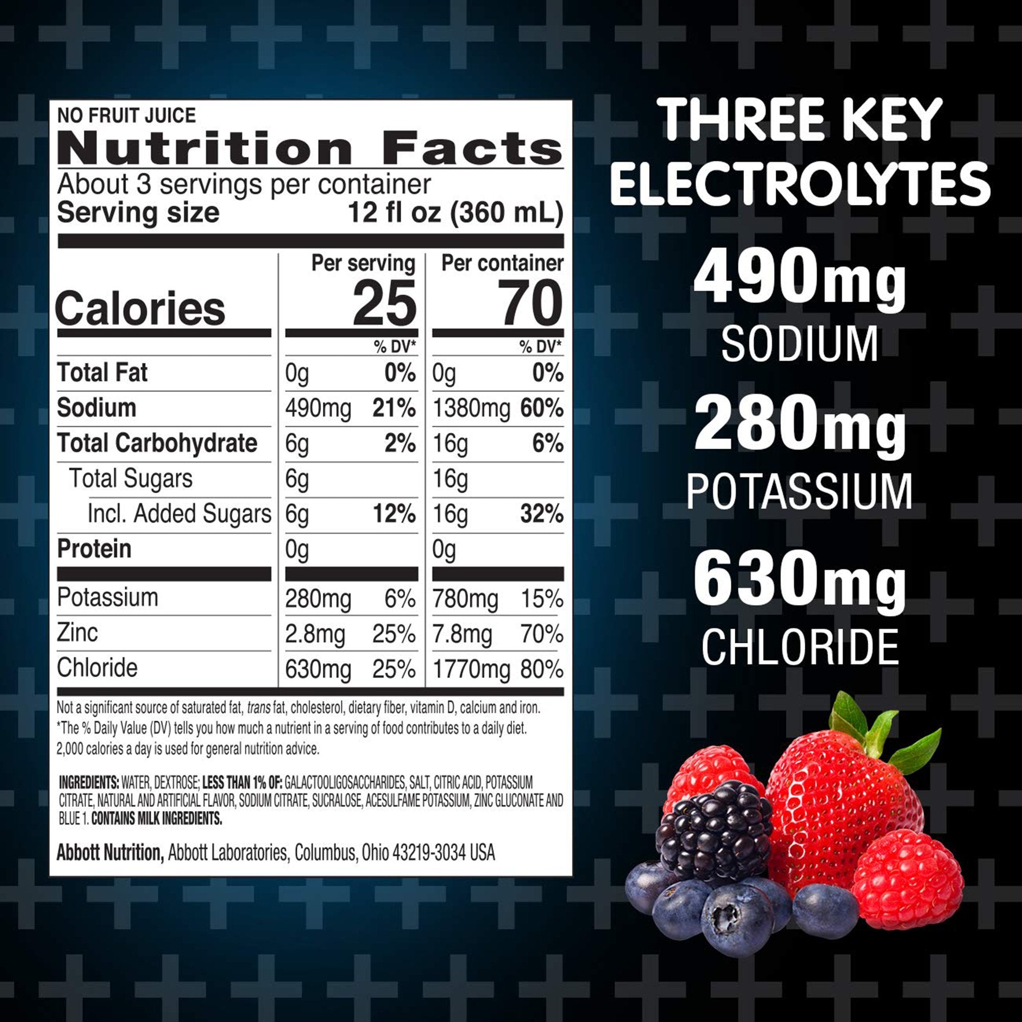 Pedialyte® AdvancedCare™ Plus Berry Frost Electrolyte Solution, 1 Liter Bottle 66641