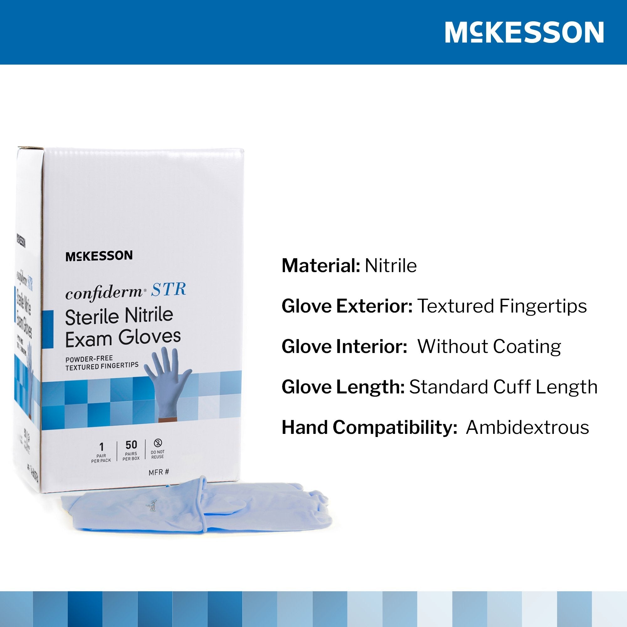 McKesson Confiderm® STR Nitrile Exam Glove, Medium, Blue 14-6NSTR4
