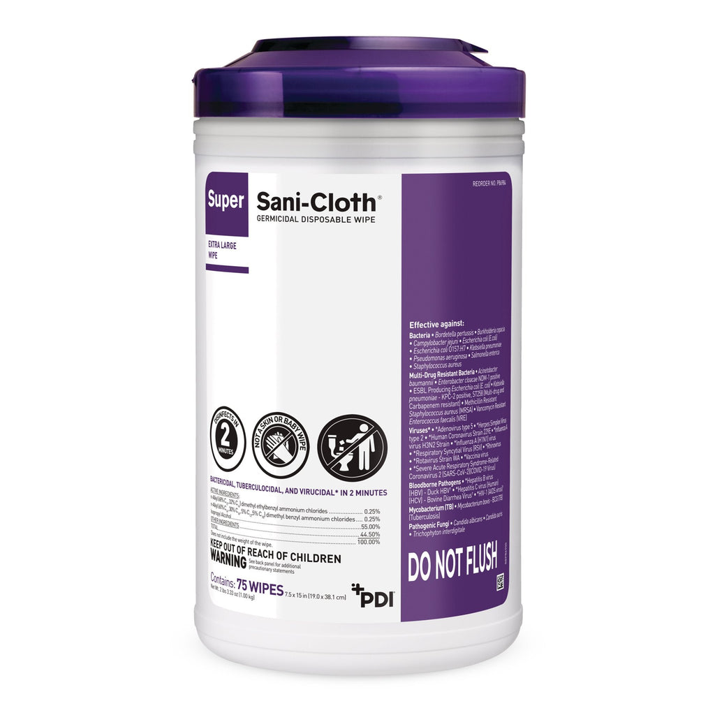Super Sani-Cloth® Extra Large Germicidal Disinfectant Wipes, Canister, 75 ct. P86984