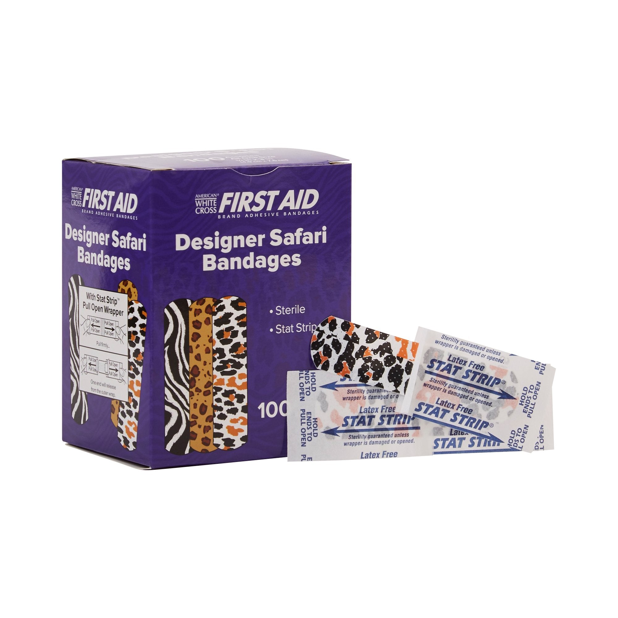 American® White Cross Stat Strip® Designer Safari Adhesive Strip, ¾ x 3 Inch 15605