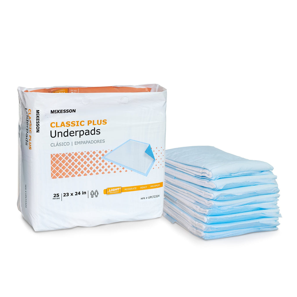 McKesson Classic Plus Light Absorbency Underpads, 23 x 24 Inch UPLT2324