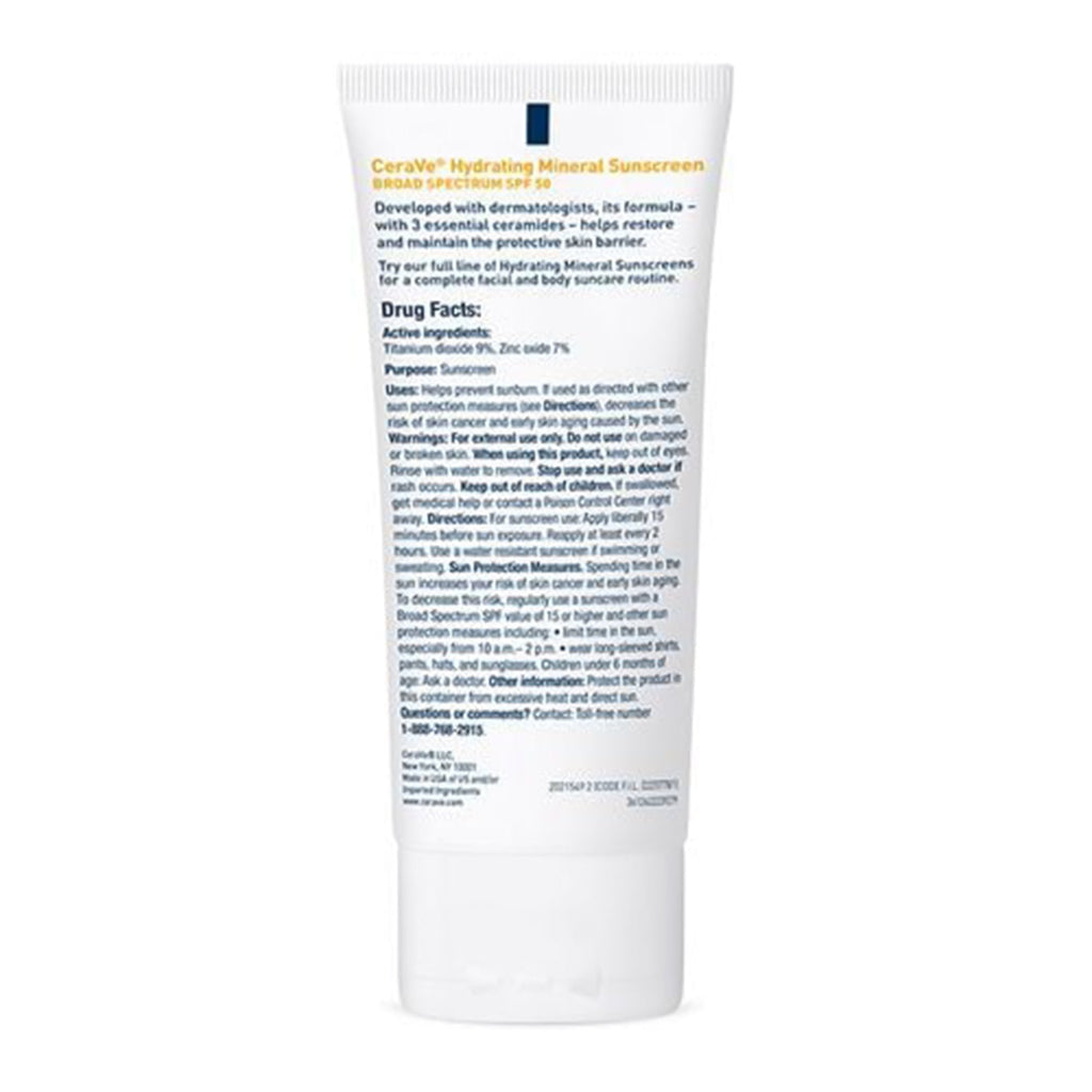 Sunscreen CeraVe® Hydrating Mineral Sunscreen Face SPF 50 Lotion 2.5 oz. Tube 60600051495