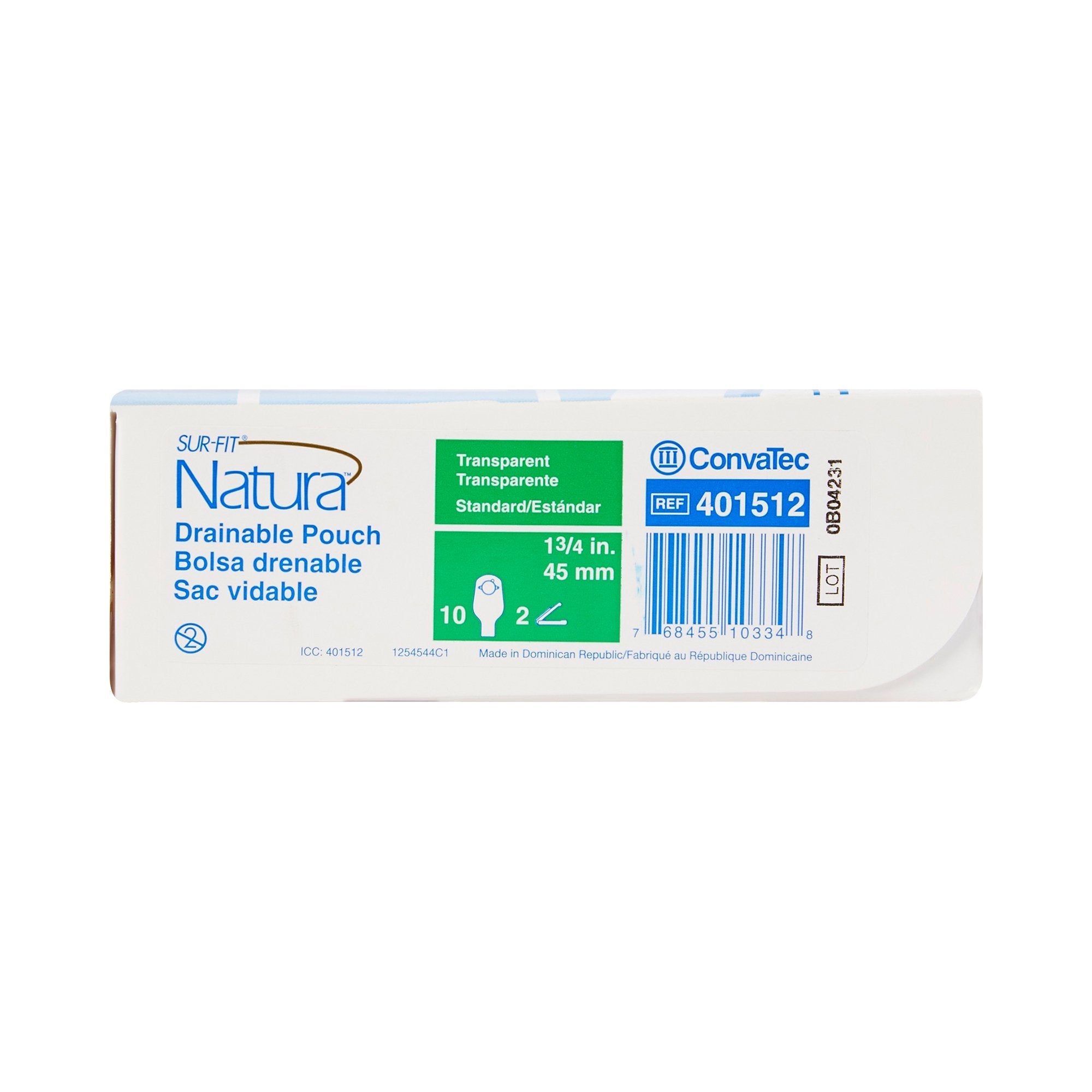 Sur-Fit Natura Two-Piece Transparent Colostomy Pouch, 1¾ Inch Flange 401512