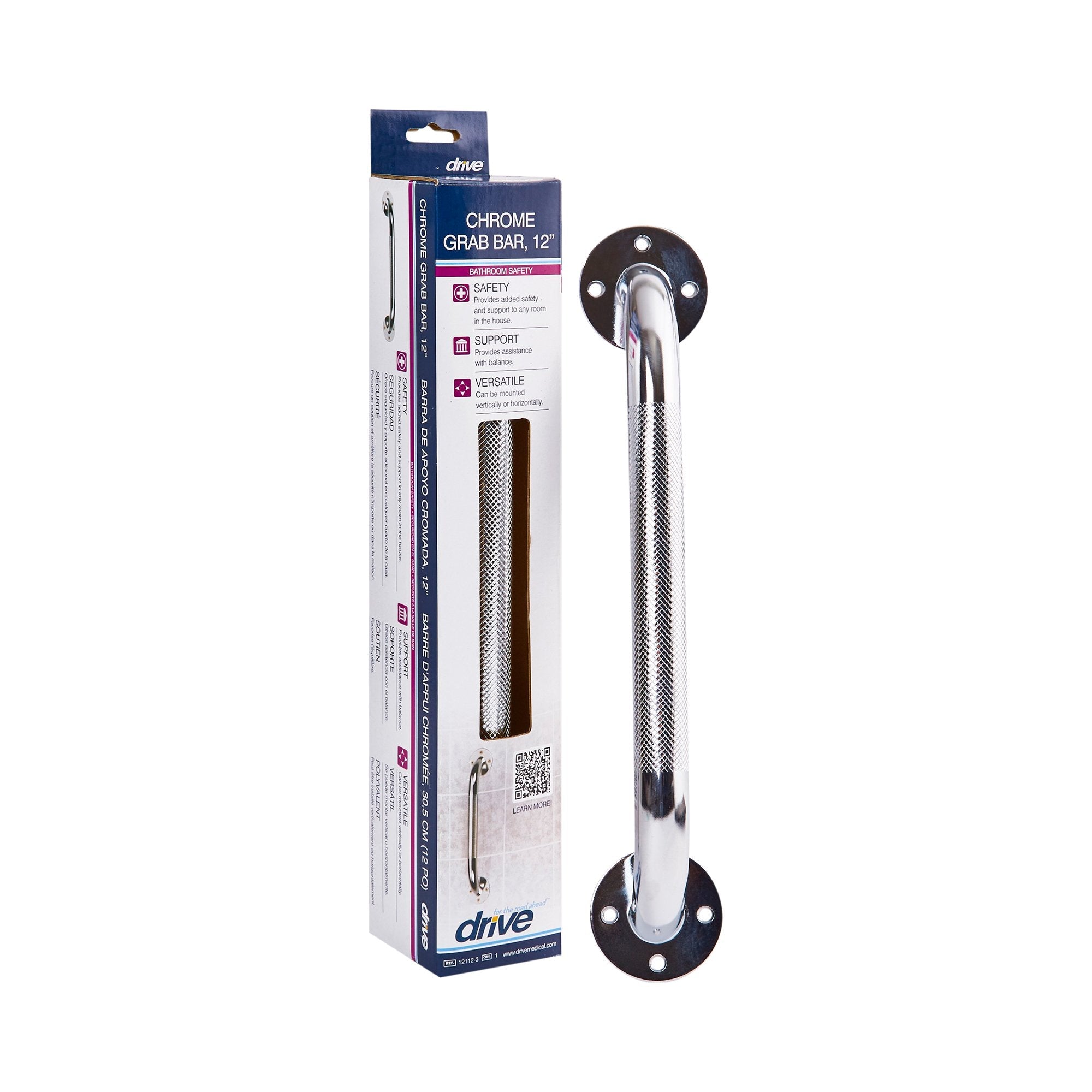 drive™ Chrome Knurled Grab Bar, 12 Inch 12112-3