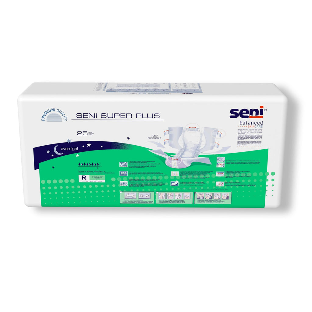 Seni® Super Plus Overnight Heavy Absorbency Incontinence Brief, Regular S-RE25-BP1