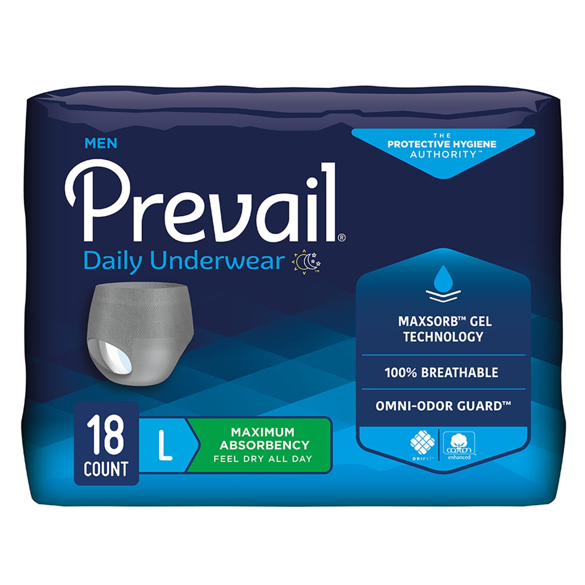 Prevail® Men's Daily Underwear Maximum Absorbent Underwear, Large / Extra Large PUM-513/1