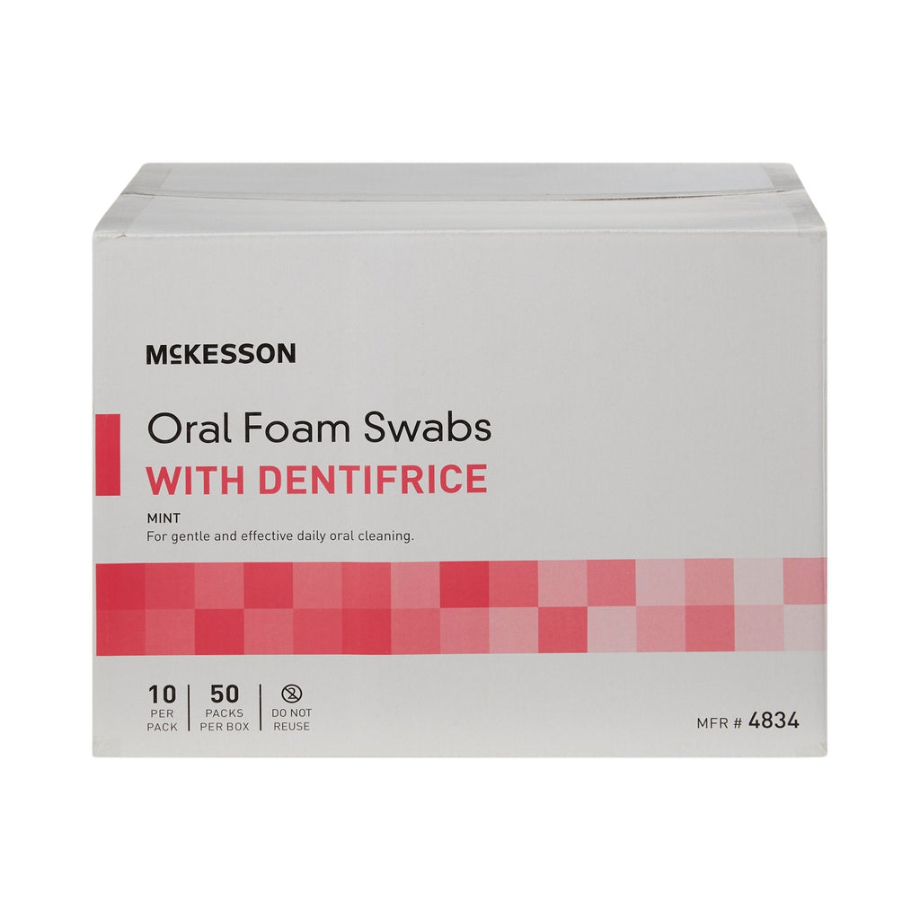 McKesson Oral Swabstick Foam Tip Dentifrice, Mint, 10 per Pack 4834