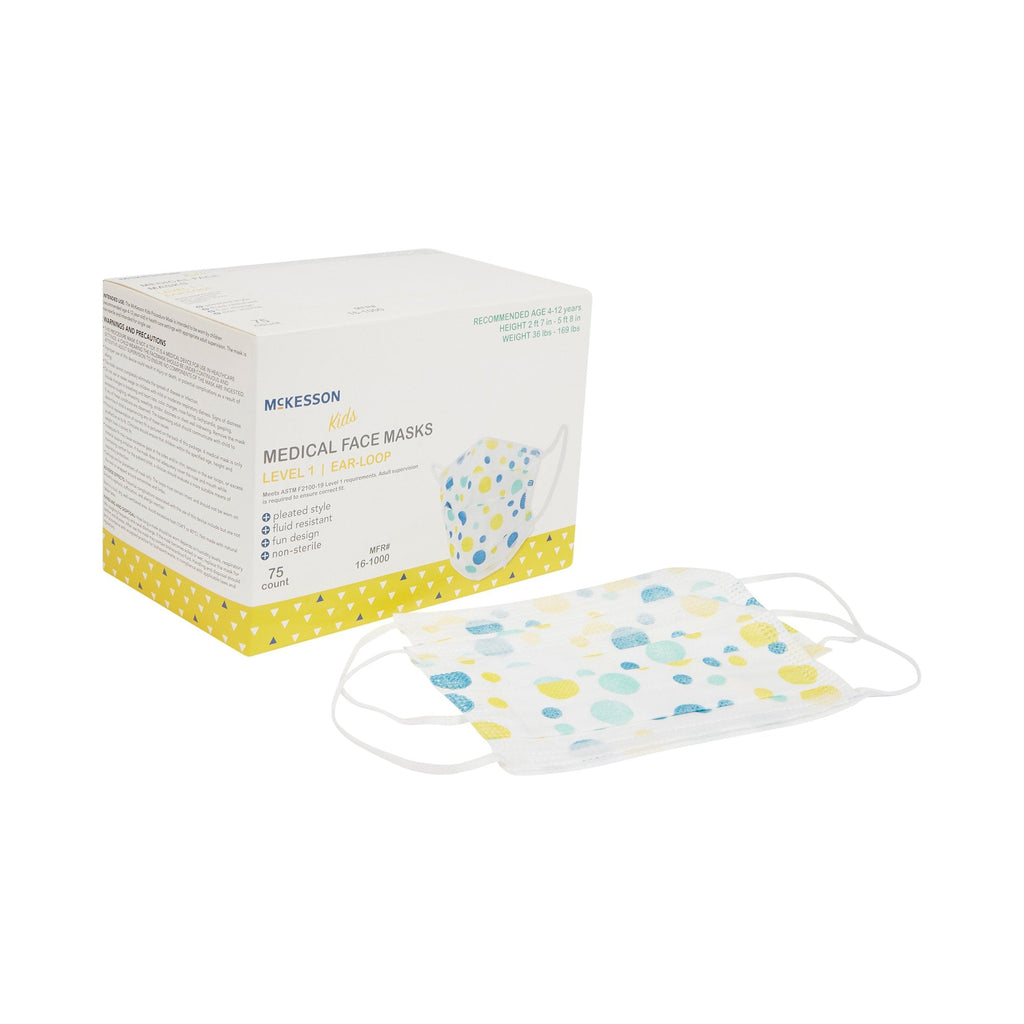McKesson Pediatric Procedure Mask, Blue and Yellow Polka Dot 16-1000