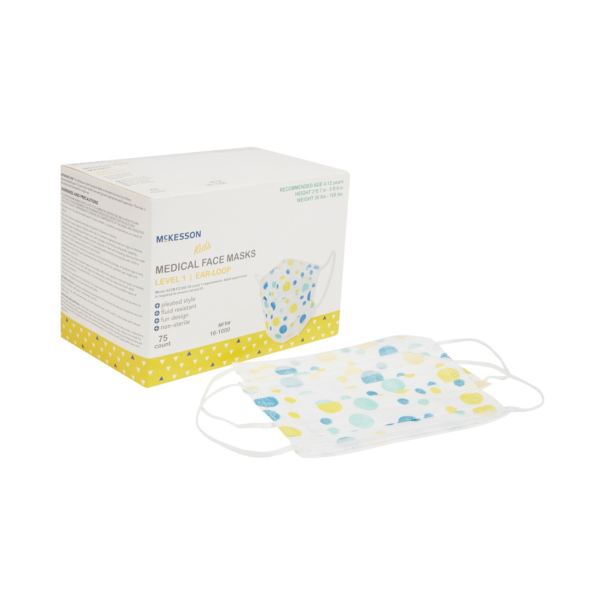 McKesson Pediatric Procedure Mask, Blue and Yellow Polka Dot 16-1000