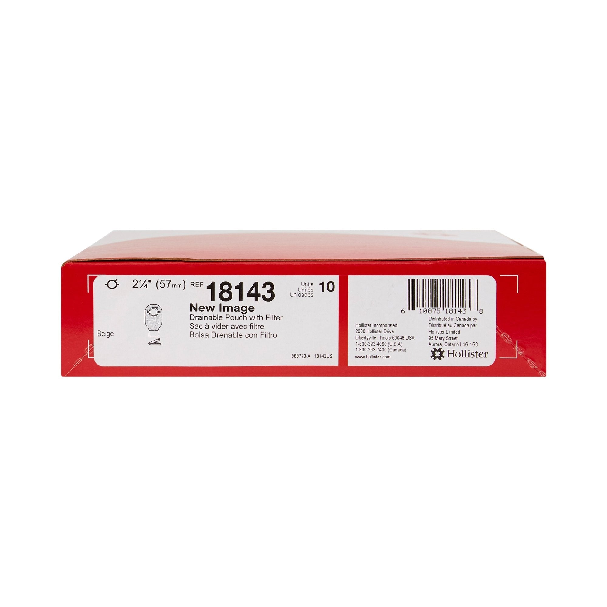 New Image™ 18143 2-Piece Beige Ostomy Pouch, Pre-cut to Fit 57 mm Stomas, Red 18143