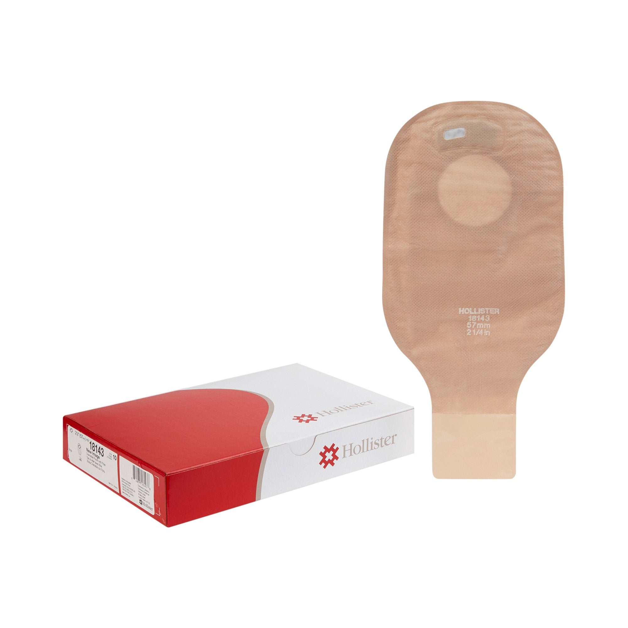 New Image™ 18143 2-Piece Beige Ostomy Pouch, Pre-cut to Fit 57 mm Stomas, Red 18143