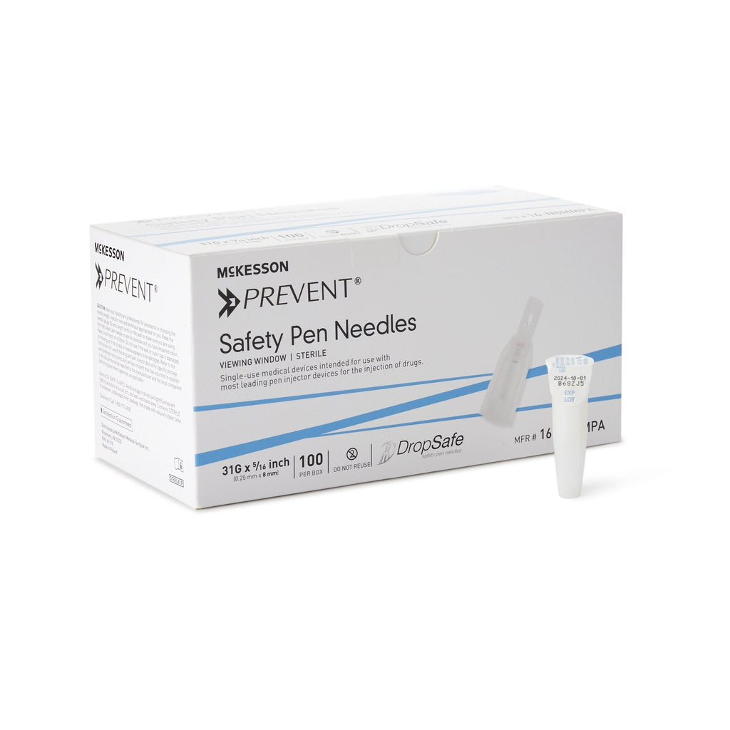 McKesson Prevent® Safety Insulin Pen Needle, 31 Gauge, 8 mm Length 16-N8MMPA