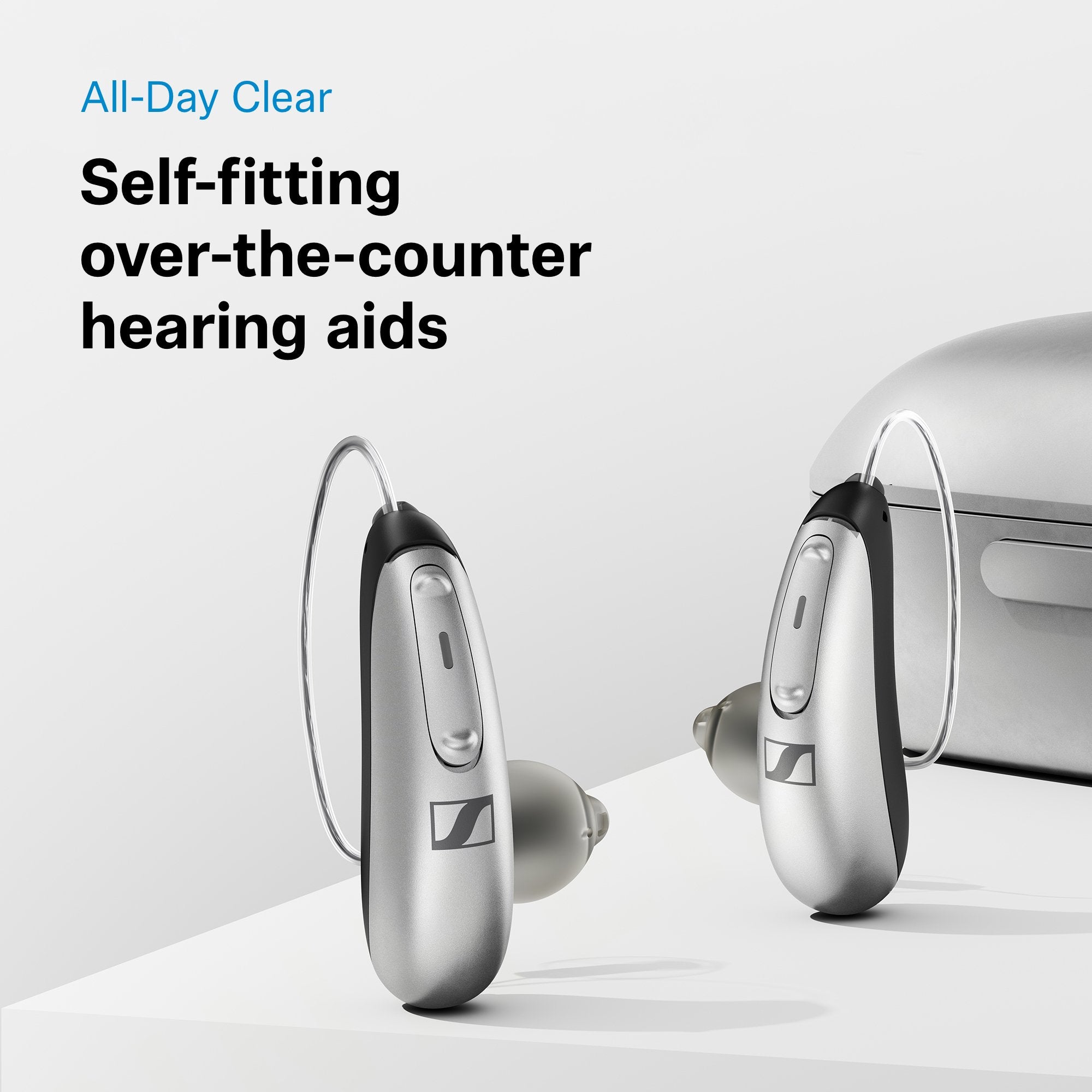 Sennheiser All-Day Clear OTC Hearing Aid, Silver/Black 051-5046-AB
