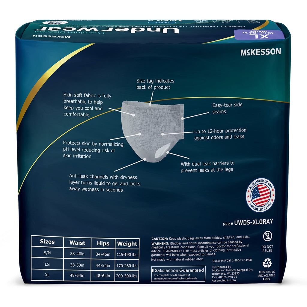 McKesson Premium Discreet Underwear for Men, Heavy Absorbency, Extra Large UWDS-XLGRAY