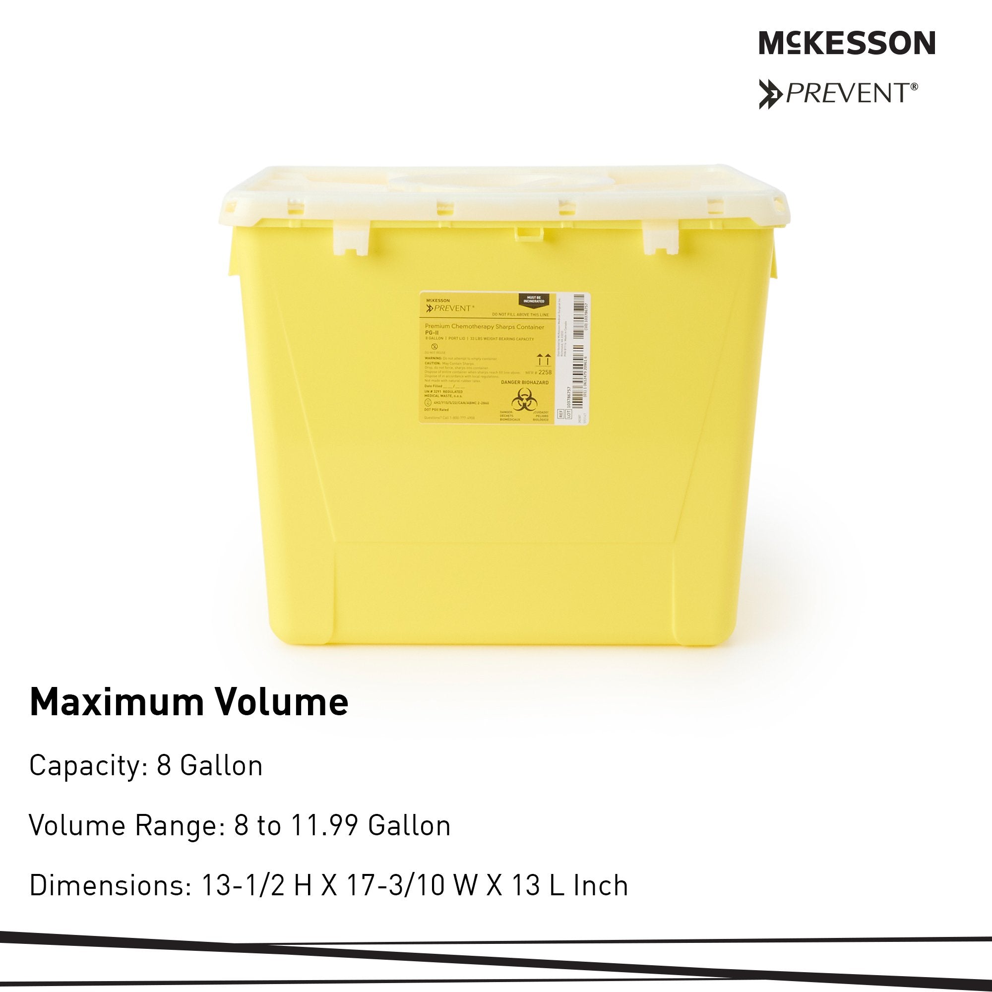 McKesson Prevent® Sharps Container, 8 Gallon, 13-1/2 x 17-3/10 x 13 Inch 2258