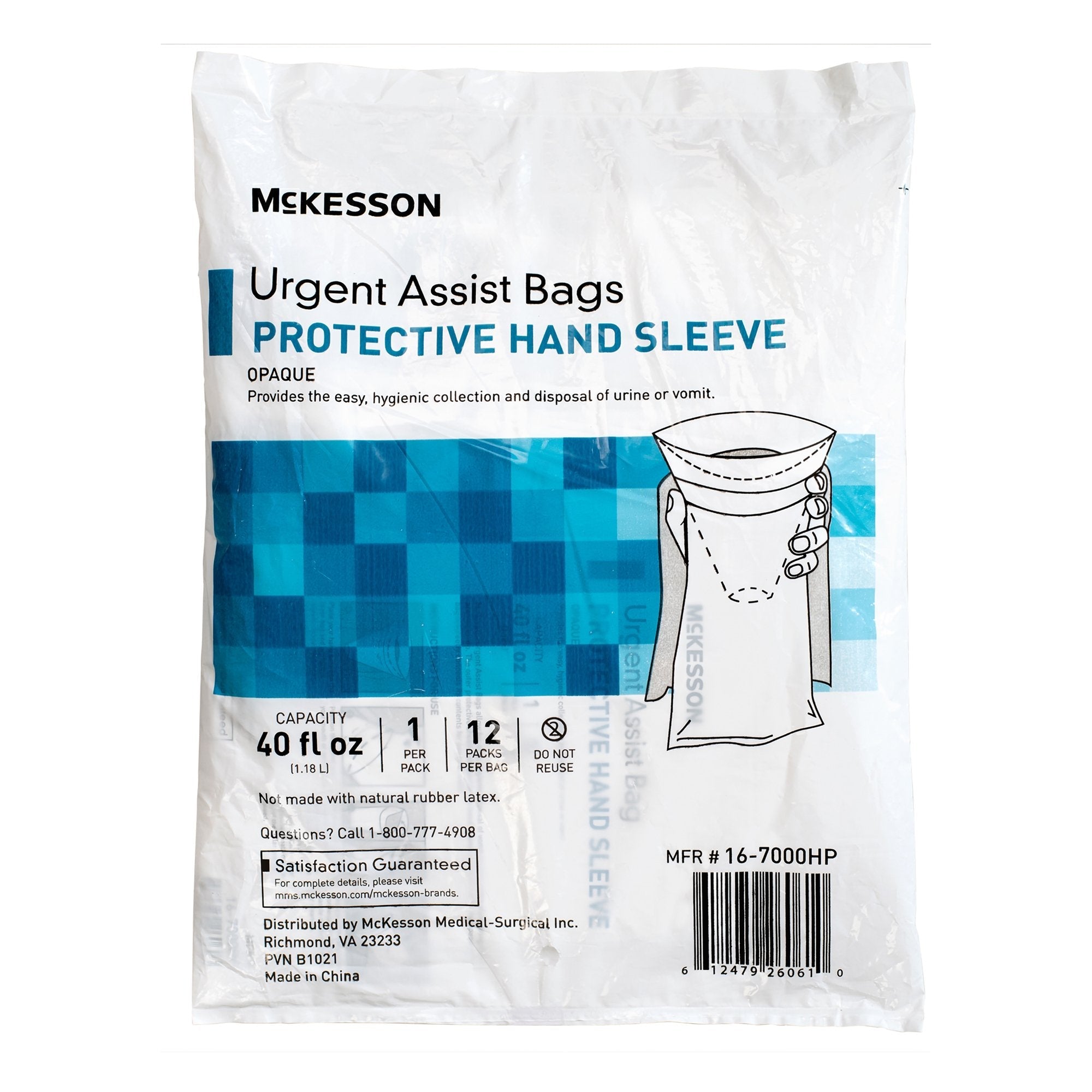 McKesson Urgent Assist/Emesis Bag with Protective Hand Sleeve 16-7000HP