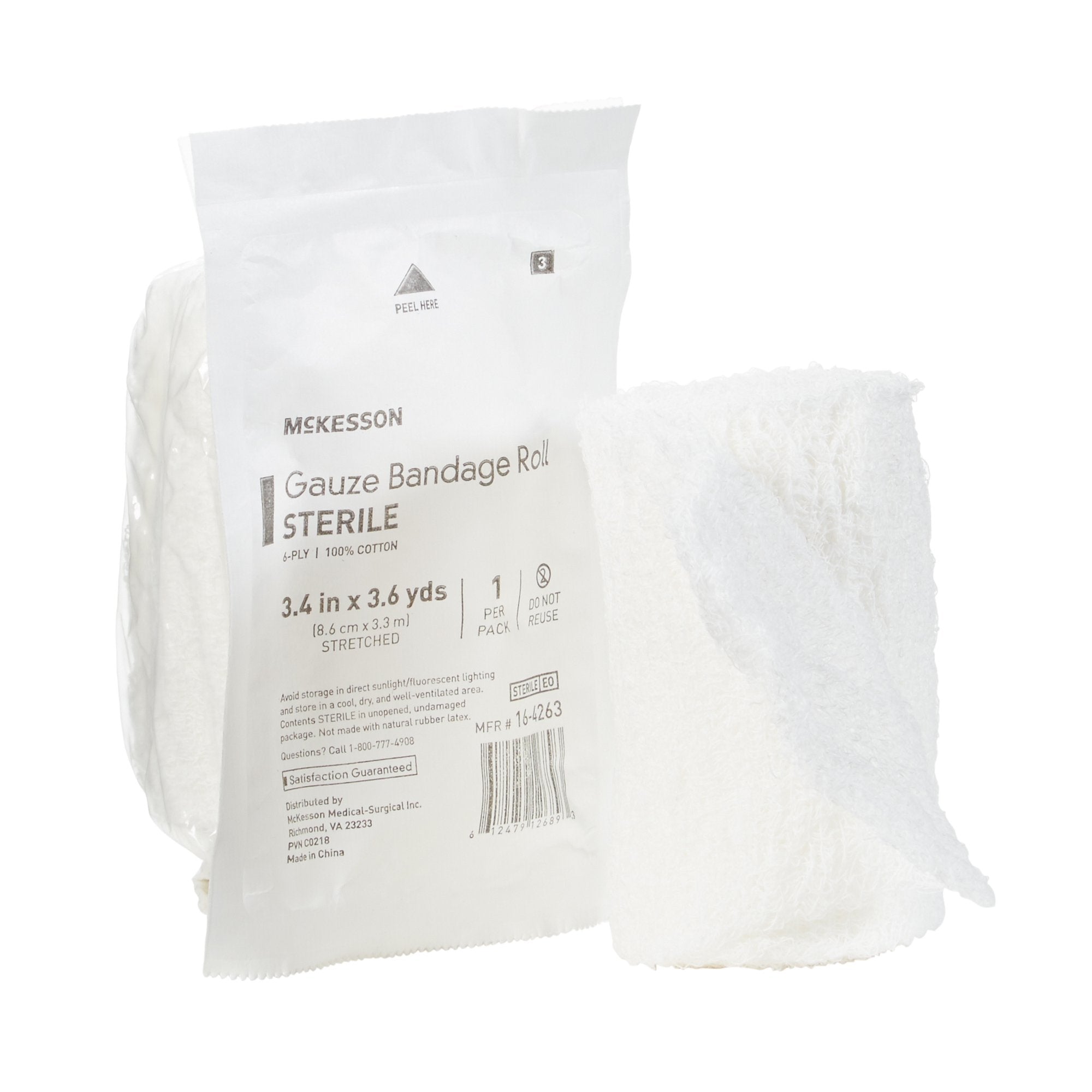 McKesson Sterile Fluff Bandage Roll, 3-2/5 Inch x 3-3/5 Yard, 6-Ply 16-4263