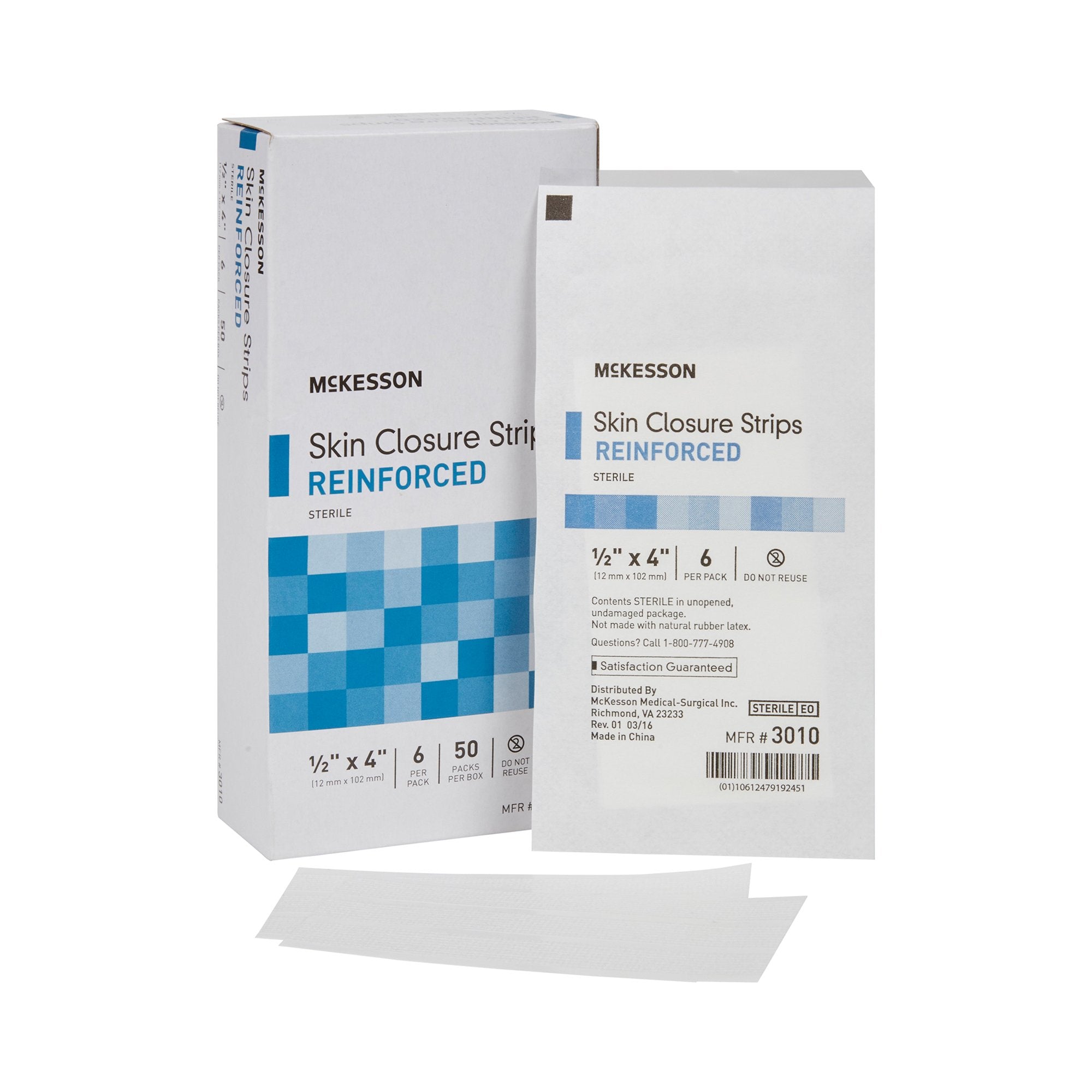 McKesson Skin Closure Reinforced Strip, ½ X 4 Inch 3010